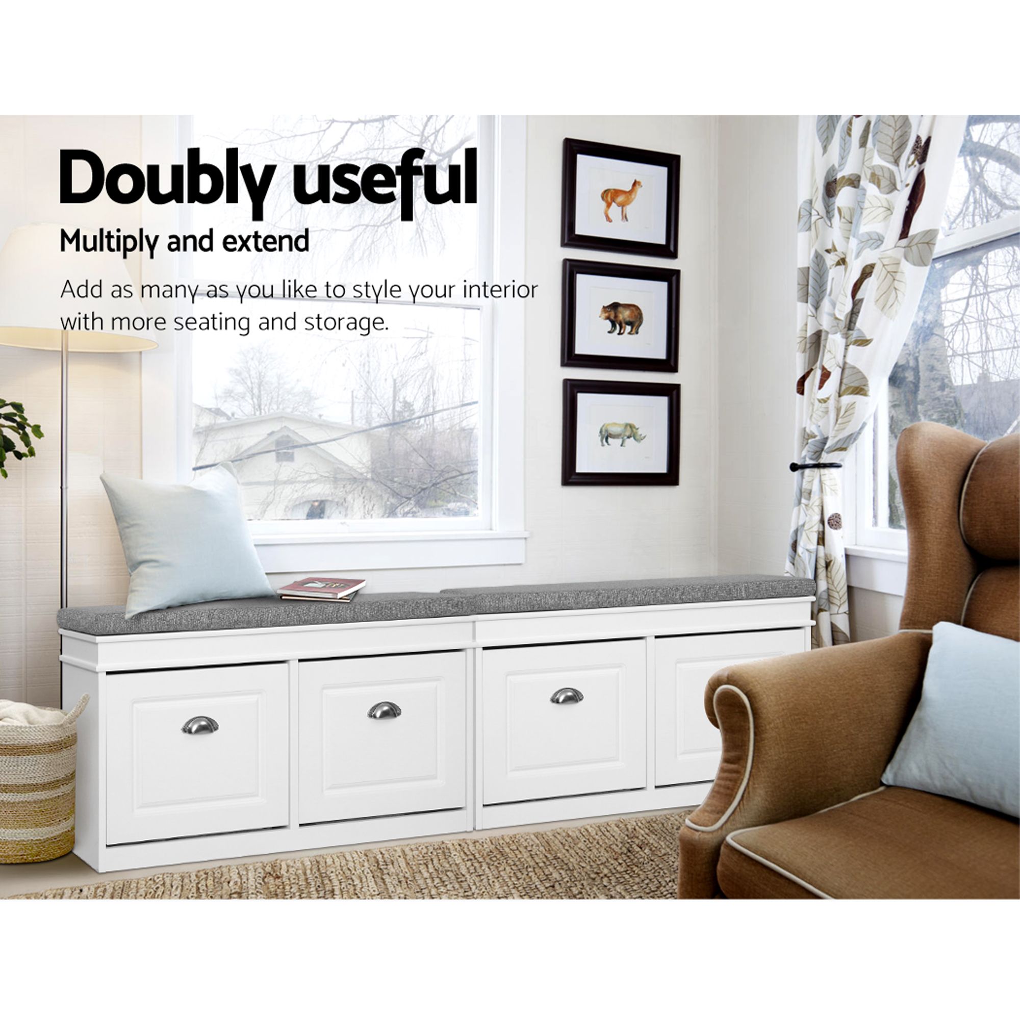 Artiss 2x Shoe Bench Set Flip Drawer White - Image 7