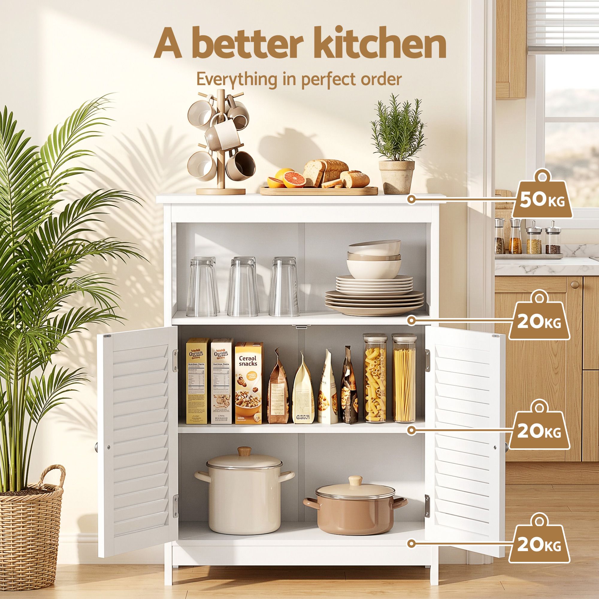 Artiss 2x Buffet Sideboard Cabinet Server Cupboard Kitchen Bathroom Storage IVOR - Image 5