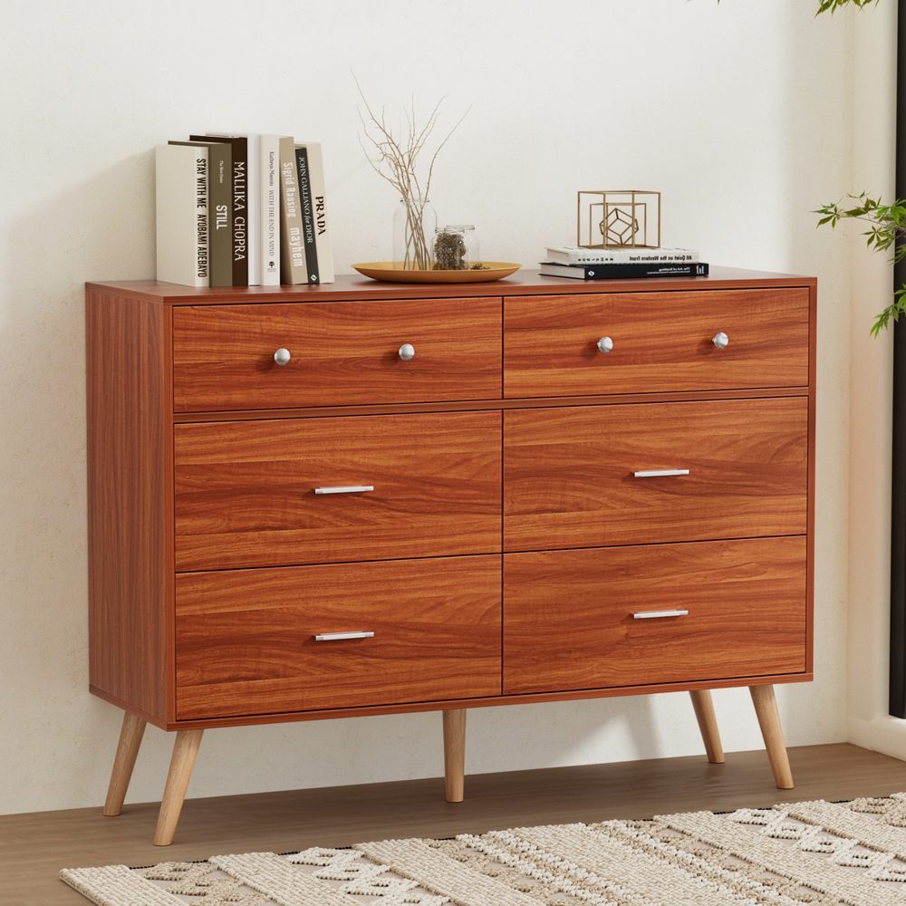 Artiss 6 Chest of Drawers Storage Cabinet Walnut - Image 1