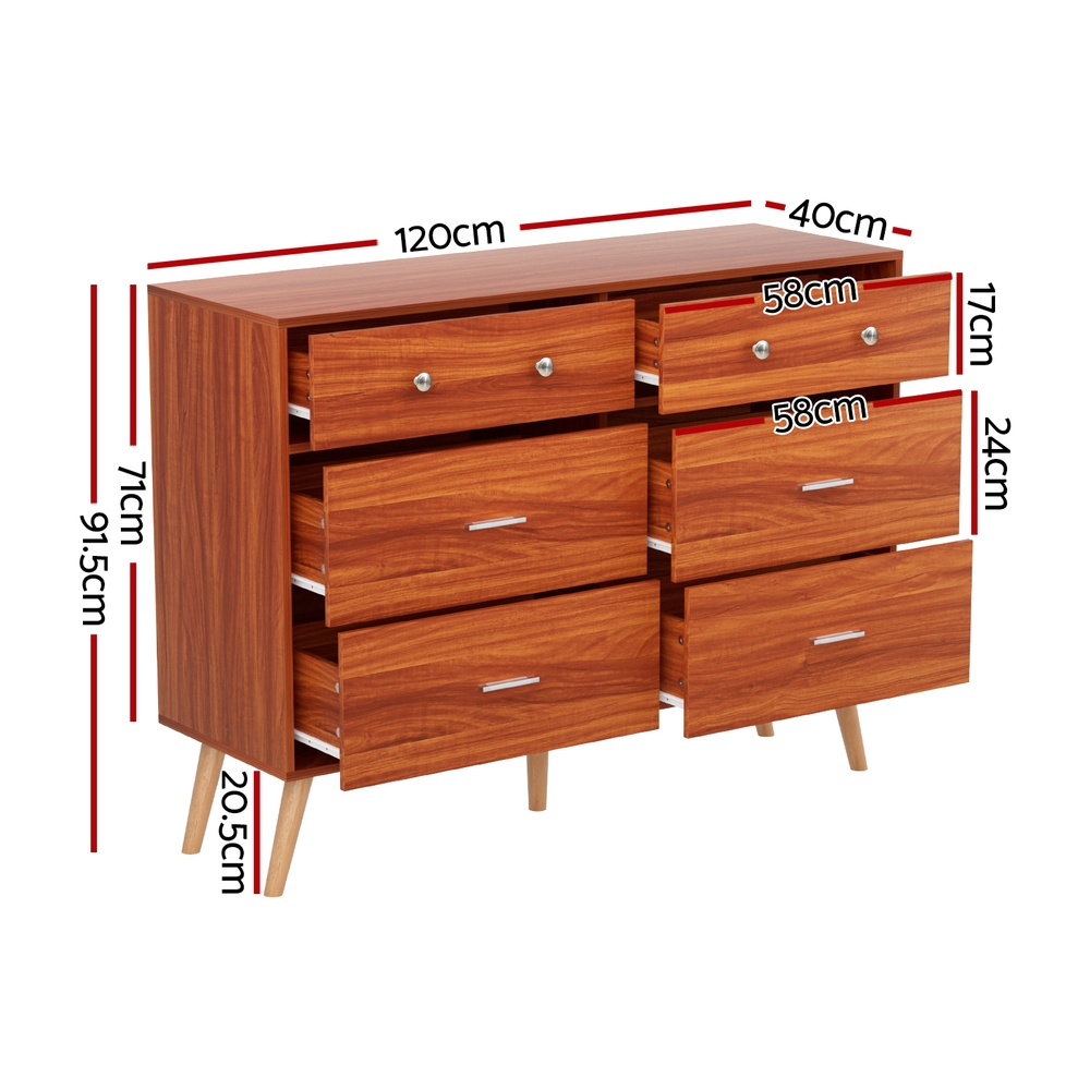 Artiss 6 Chest of Drawers Storage Cabinet Walnut - Image 4