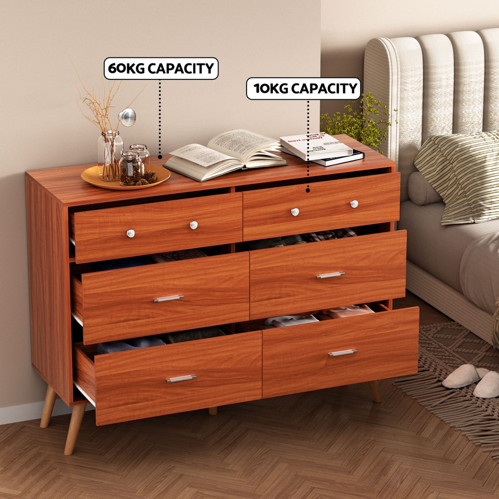Artiss 6 Chest of Drawers Storage Cabinet Walnut - Image 7