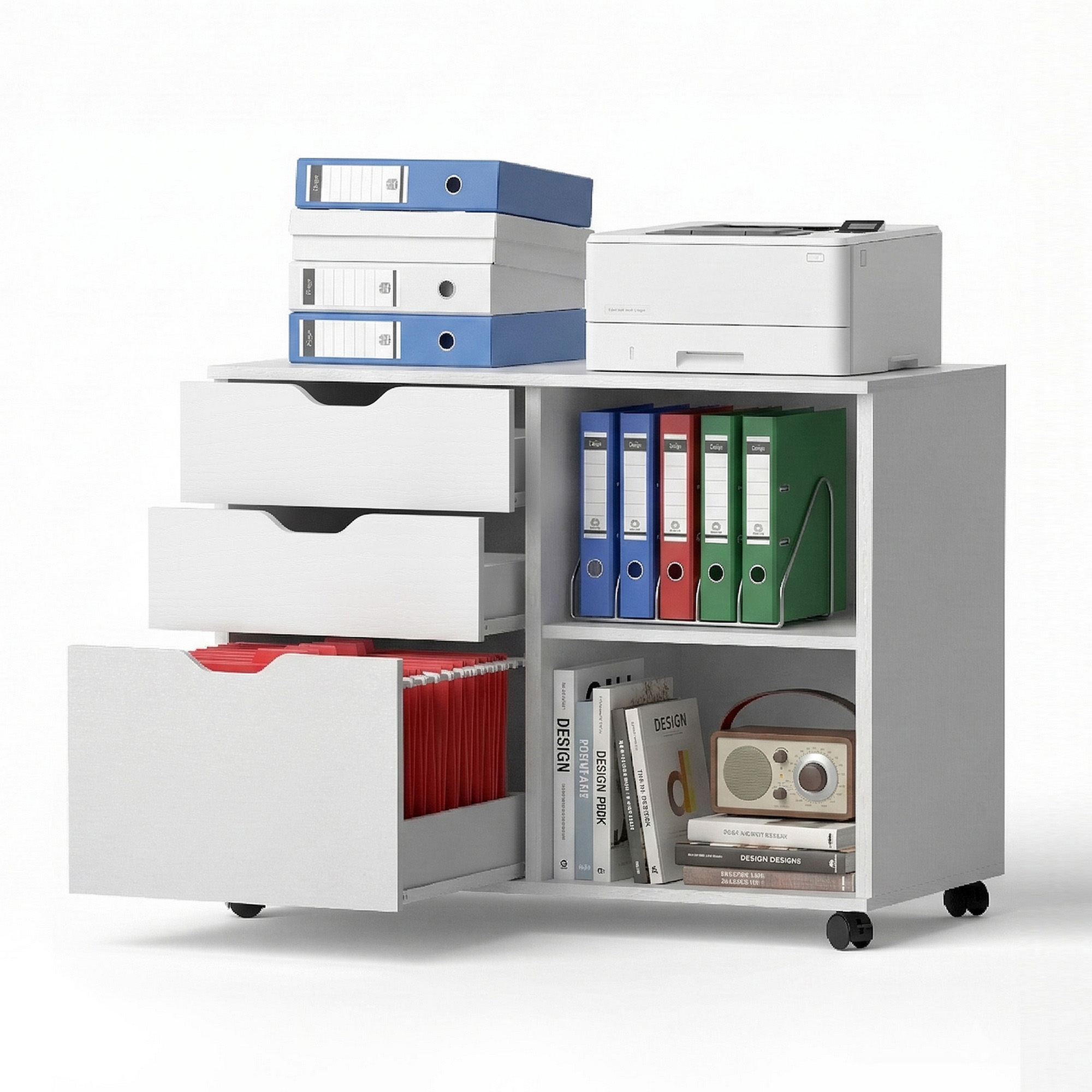 Artiss 3 Drawer Mobile Filing Cabinet Printer Stand Cabinet Home Office Storage White - Image 1