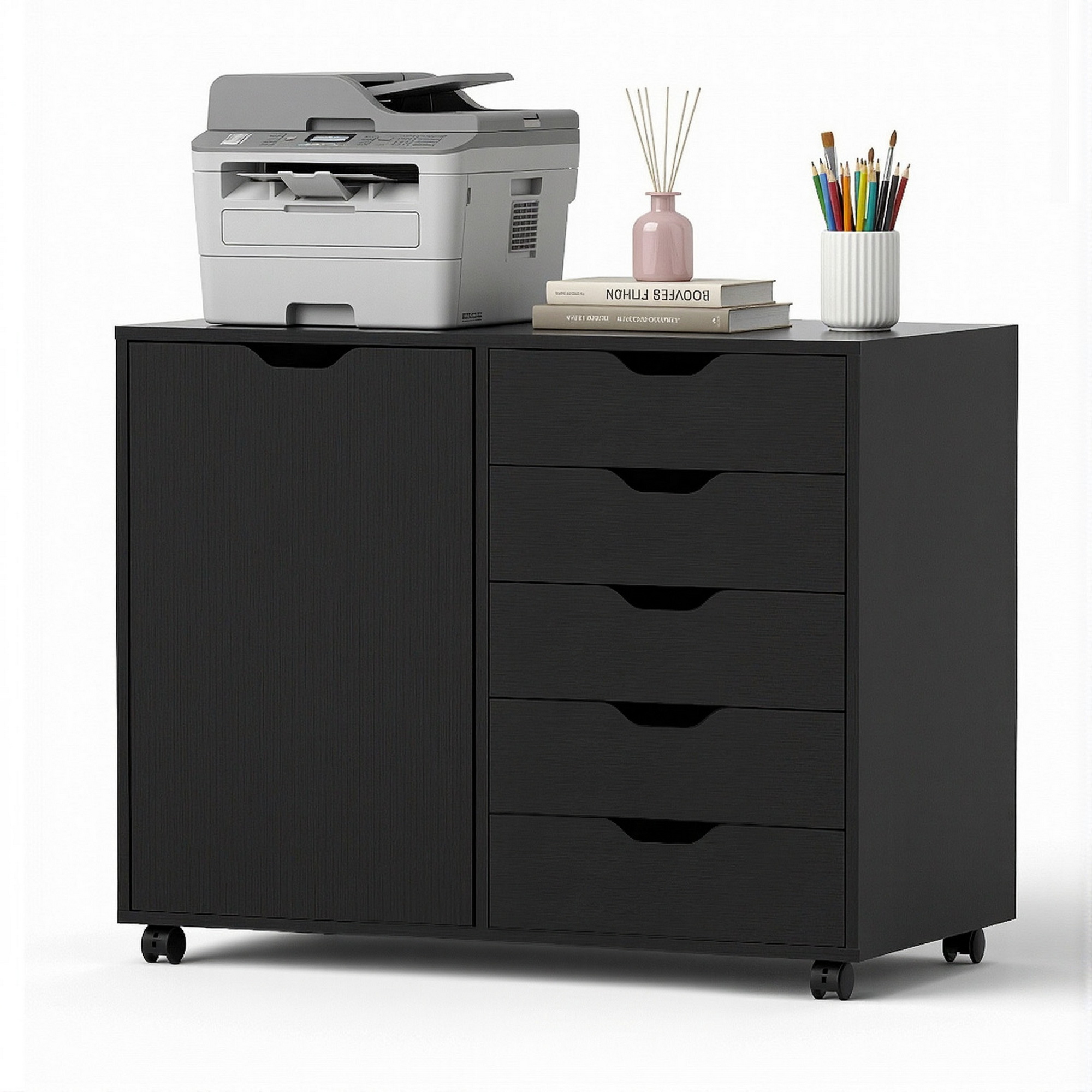 Artiss Mobile Filing Cabinet 5 Drawer with Door Modern Storage Cabinet Printer Stand - Image 1