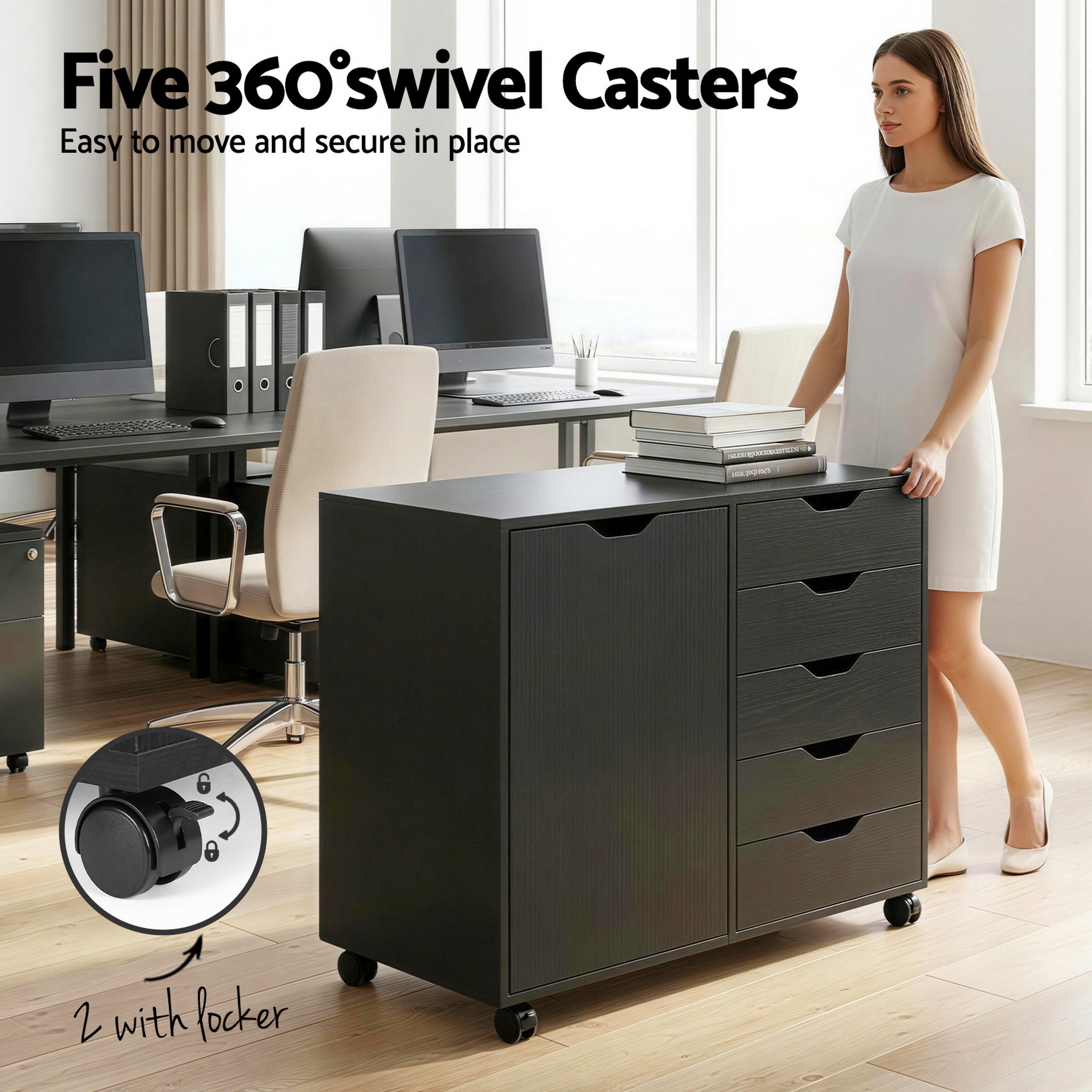 Artiss Mobile Filing Cabinet 5 Drawer with Door Modern Storage Cabinet Printer Stand - Image 6