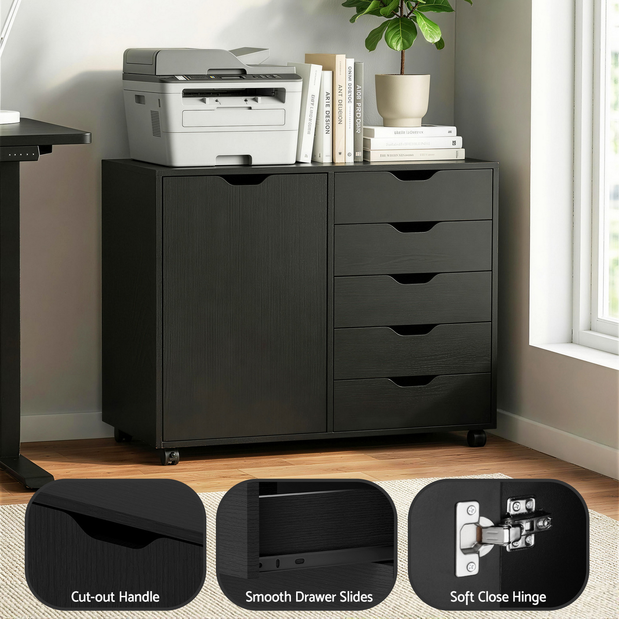 Artiss Mobile Filing Cabinet 5 Drawer with Door Modern Storage Cabinet Printer Stand - Image 7