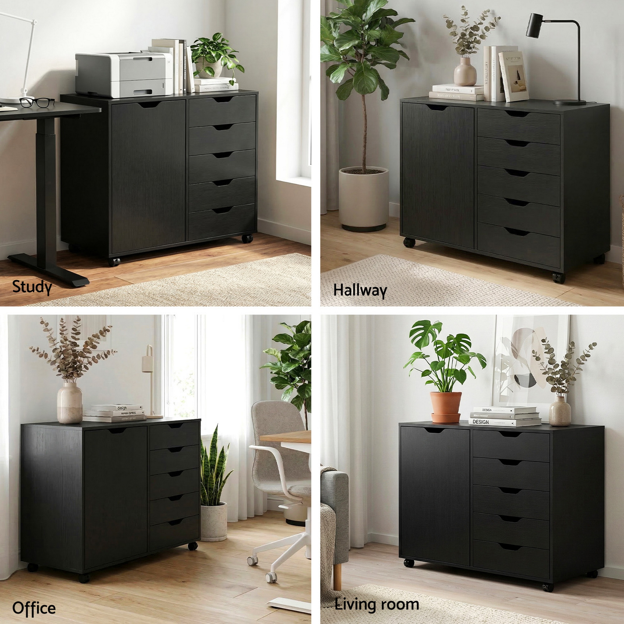 Artiss Mobile Filing Cabinet 5 Drawer with Door Modern Storage Cabinet Printer Stand - Image 8