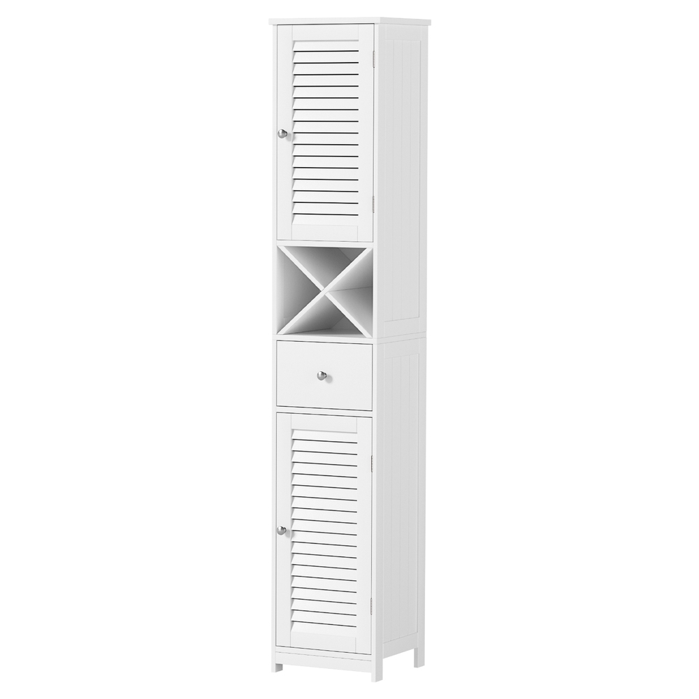 Artiss Bathroom Storage Cabinet 170cm Tall Slim Organiser Toilet Corner Adjustable Shelf Louver Door White - Image 1