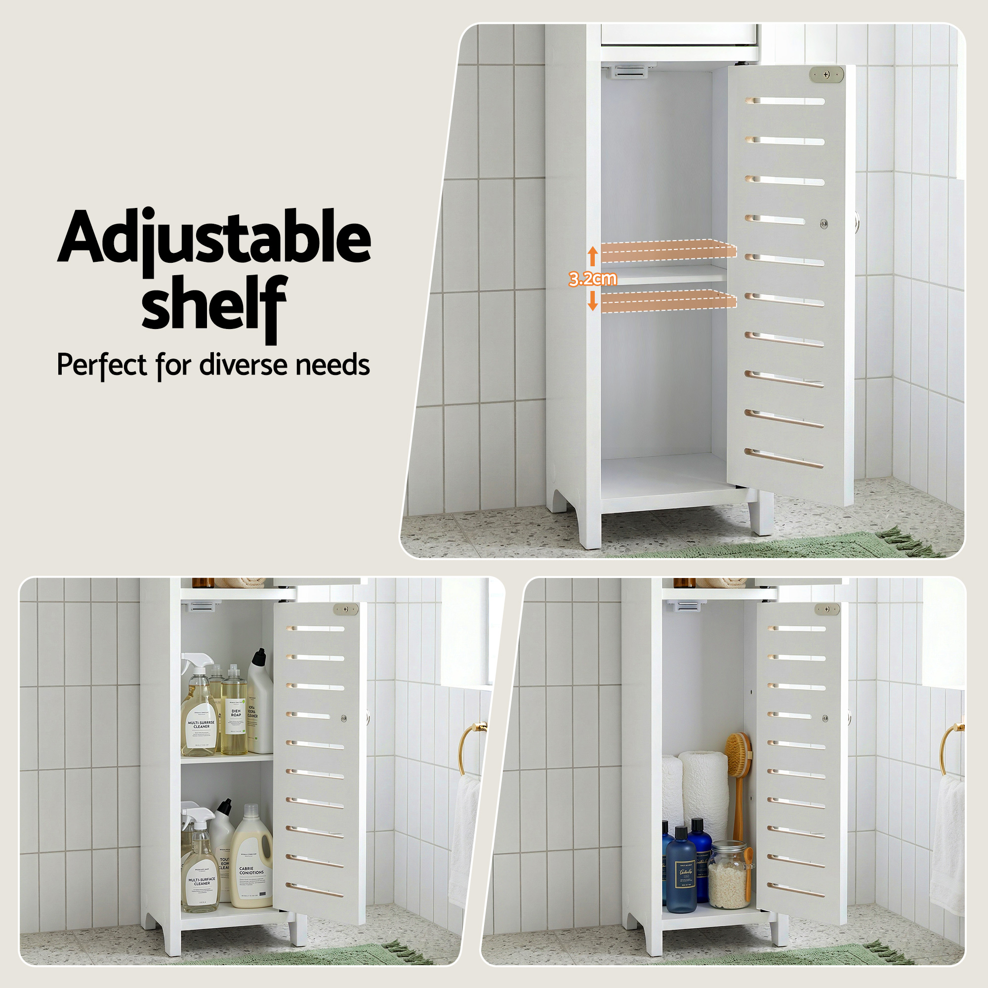 Artiss 2x Bathroom Storage Cabinet 3-Tier Toilet Paper Holder Organizer White - Image 6