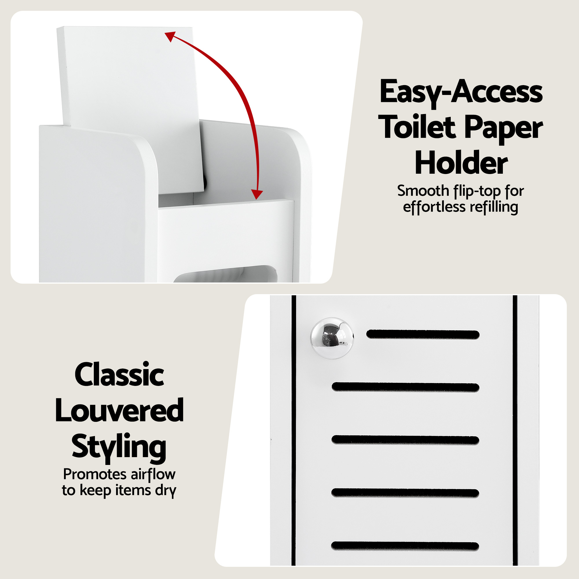Artiss 2x Bathroom Storage Cabinet 3-Tier Toilet Paper Holder Organizer White - Image 7