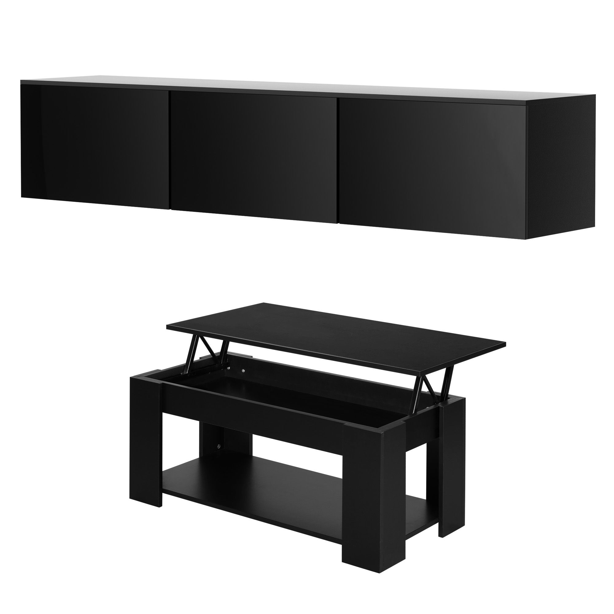 Artiss TV Unit & Coffee Table Set Storage Cabinet Black - Image 1