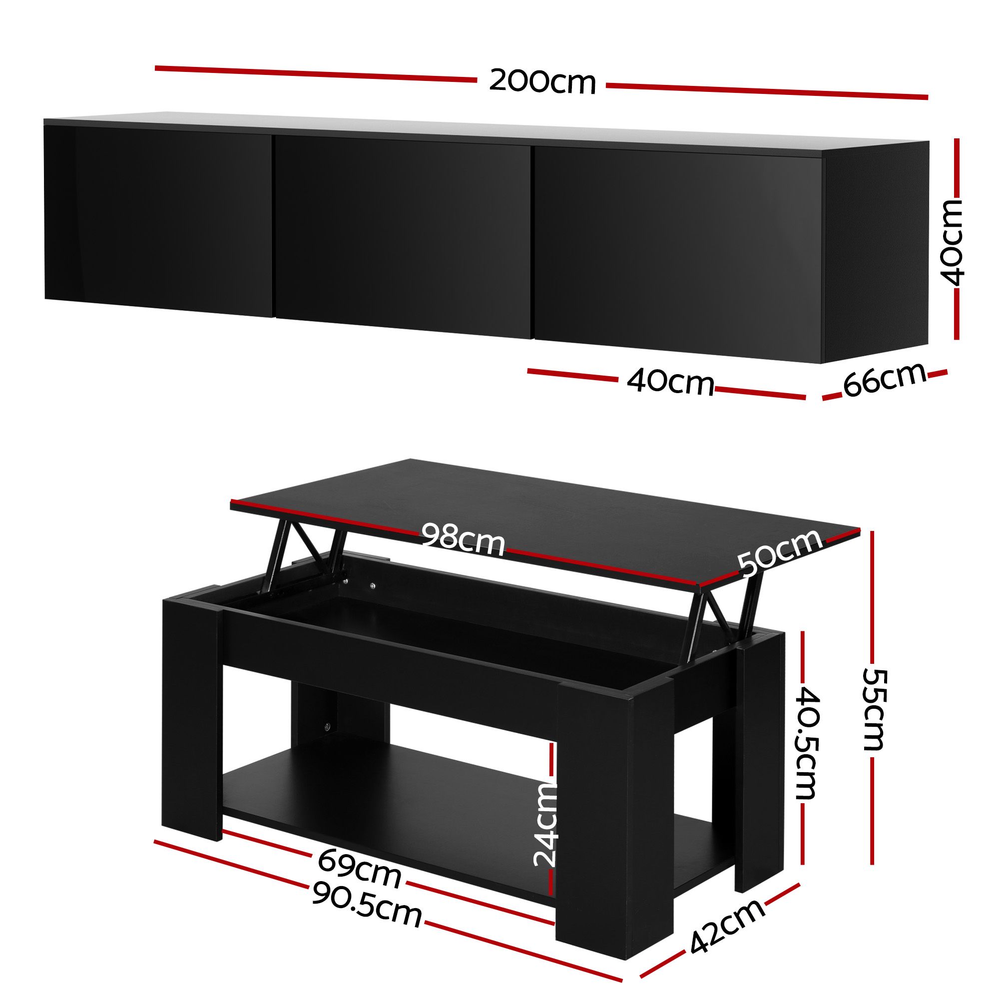 Artiss TV Unit & Coffee Table Set Storage Cabinet Black - Image 3