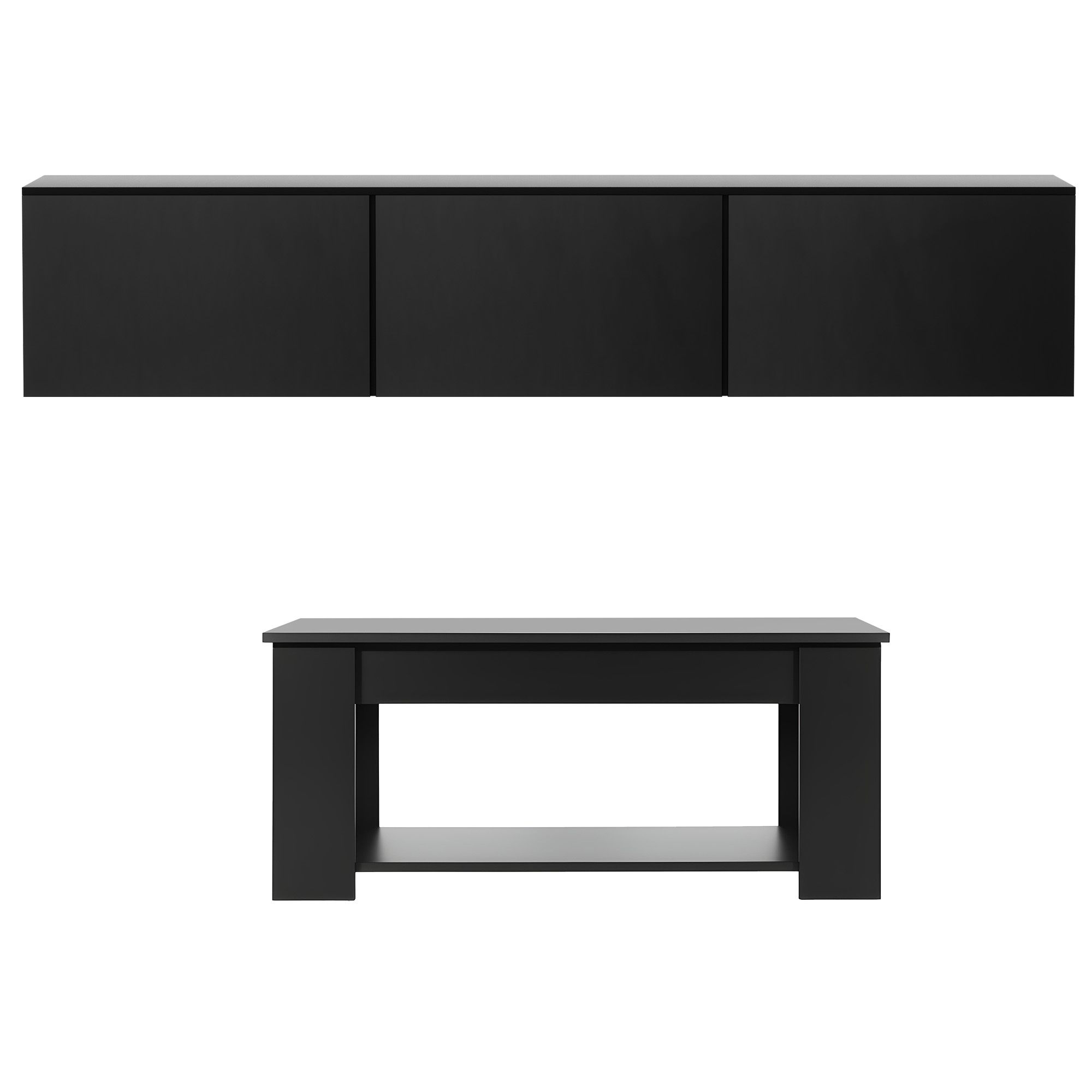 Artiss TV Unit & Coffee Table Set Storage Cabinet Black - Image 4