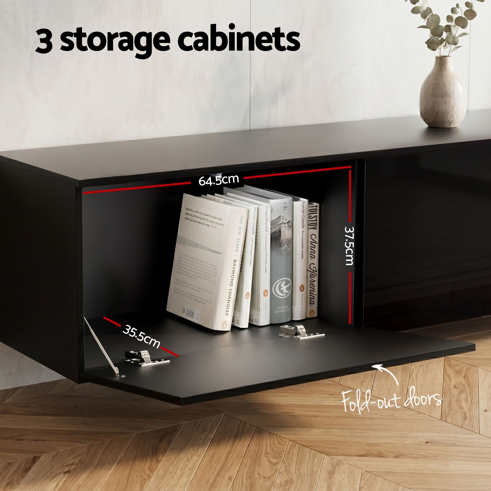 Artiss TV Unit & Coffee Table Set Storage Cabinet Black - Image 5