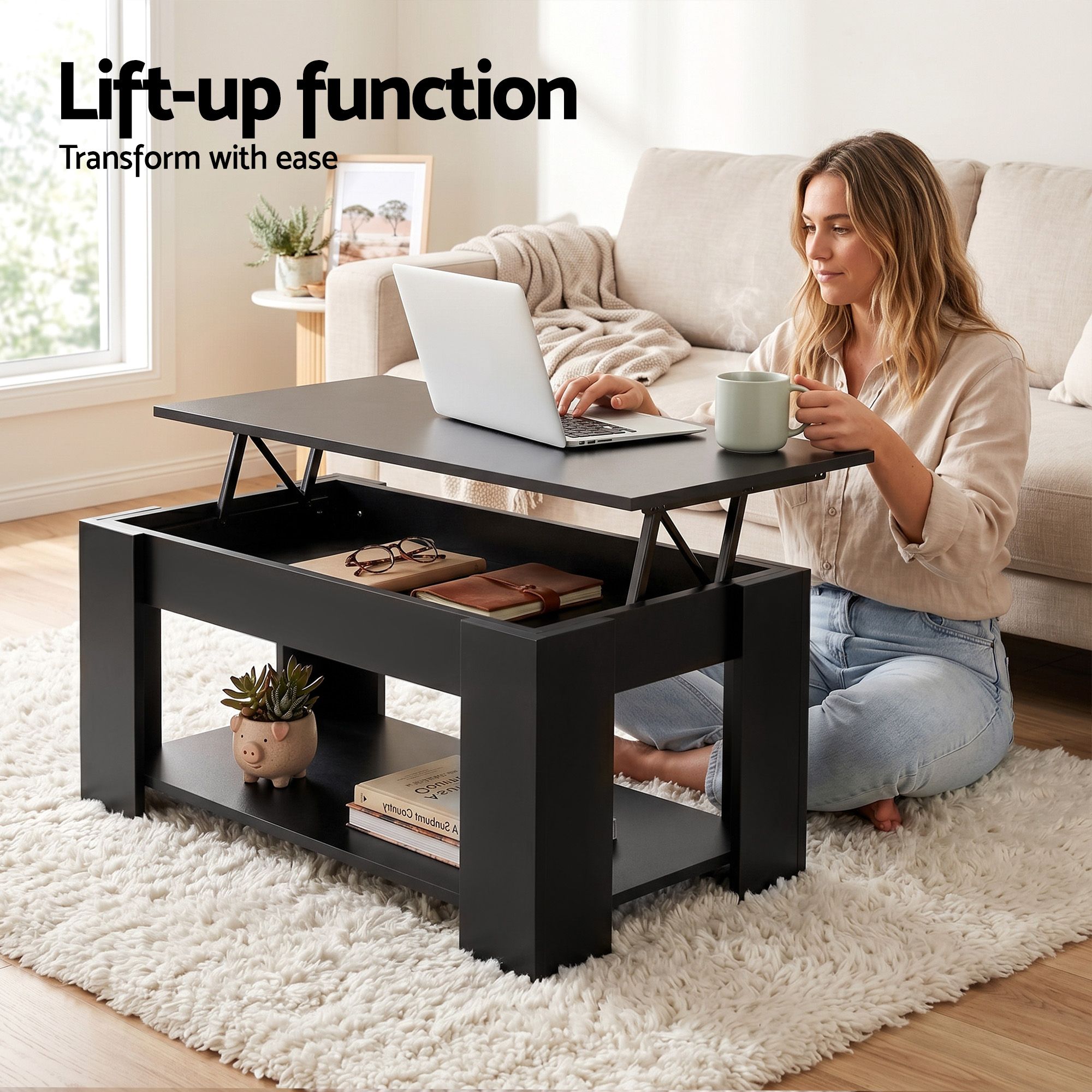 Artiss TV Unit & Coffee Table Set Storage Cabinet Black - Image 6