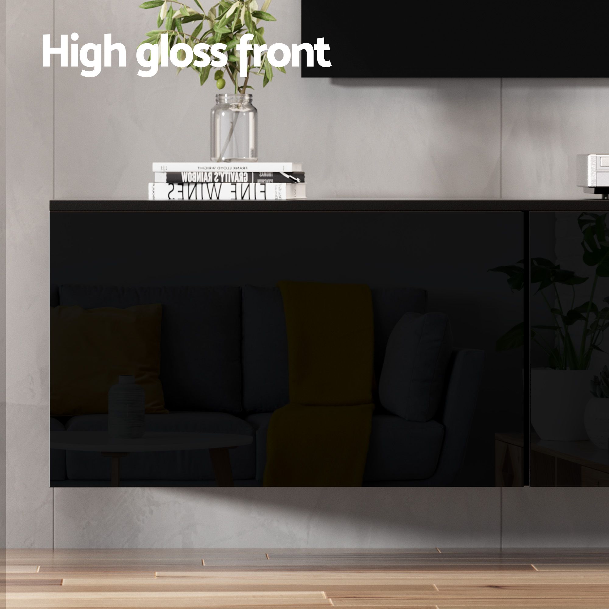 Artiss TV Unit & Coffee Table Set Storage Cabinet Black - Image 7