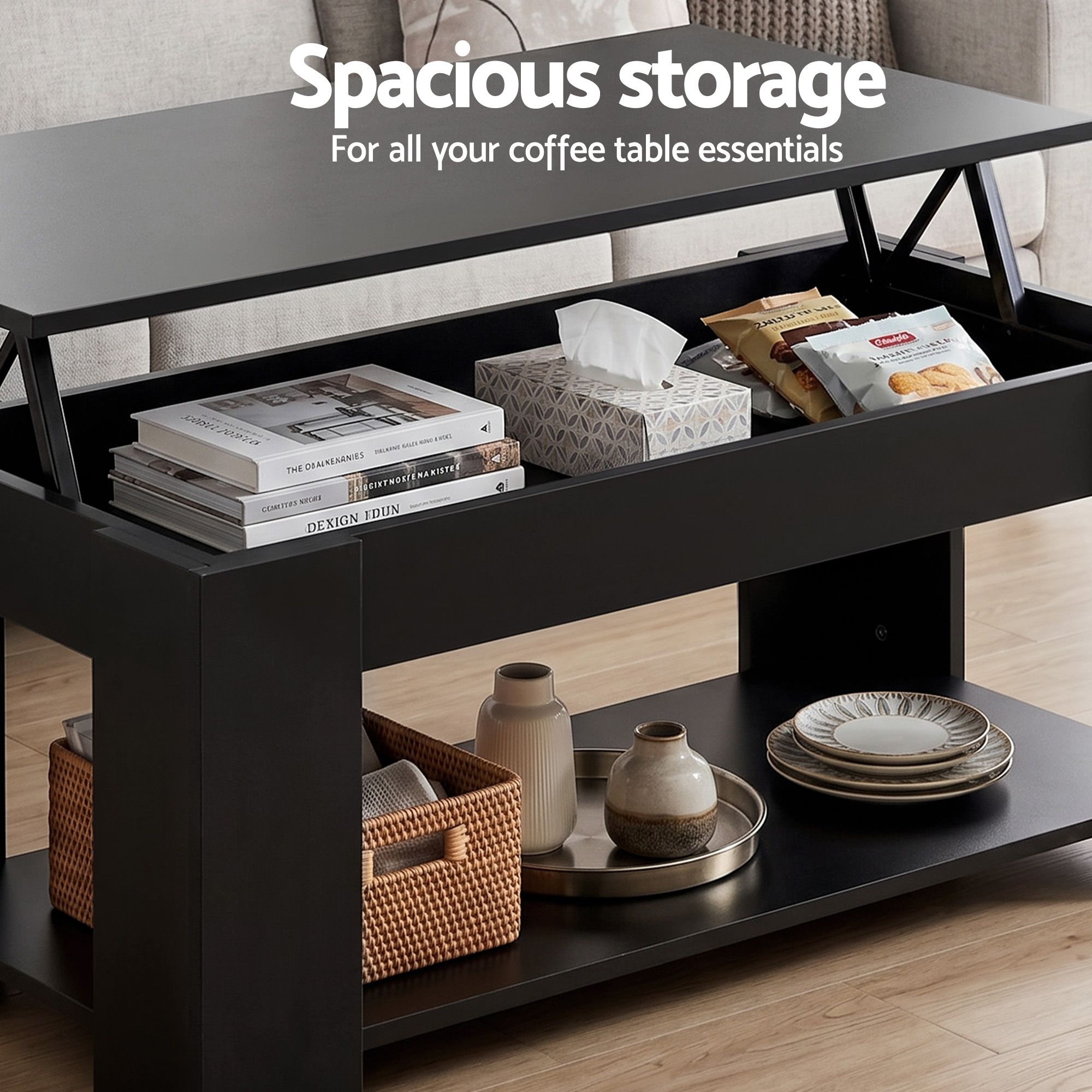 Artiss TV Unit & Coffee Table Set Storage Cabinet Black - Image 8