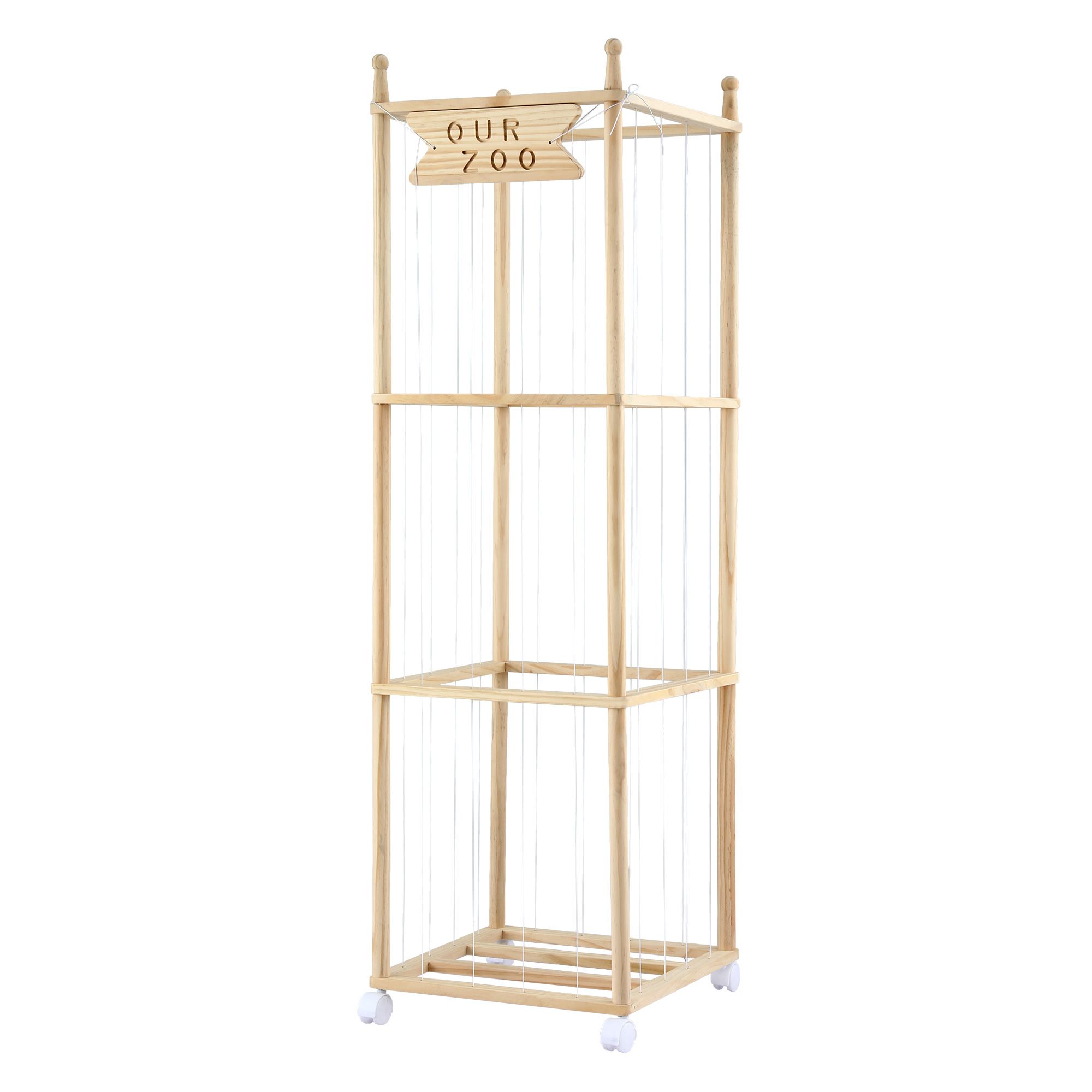 Keezi Stuffed Animal Storage Wooden Toy Holder with Wheels Soft Toy Storage Zoo Cage Stuffy Toy Storage Organizers with Elastic Cords for Playroom Bedroom Nursery - Image 1