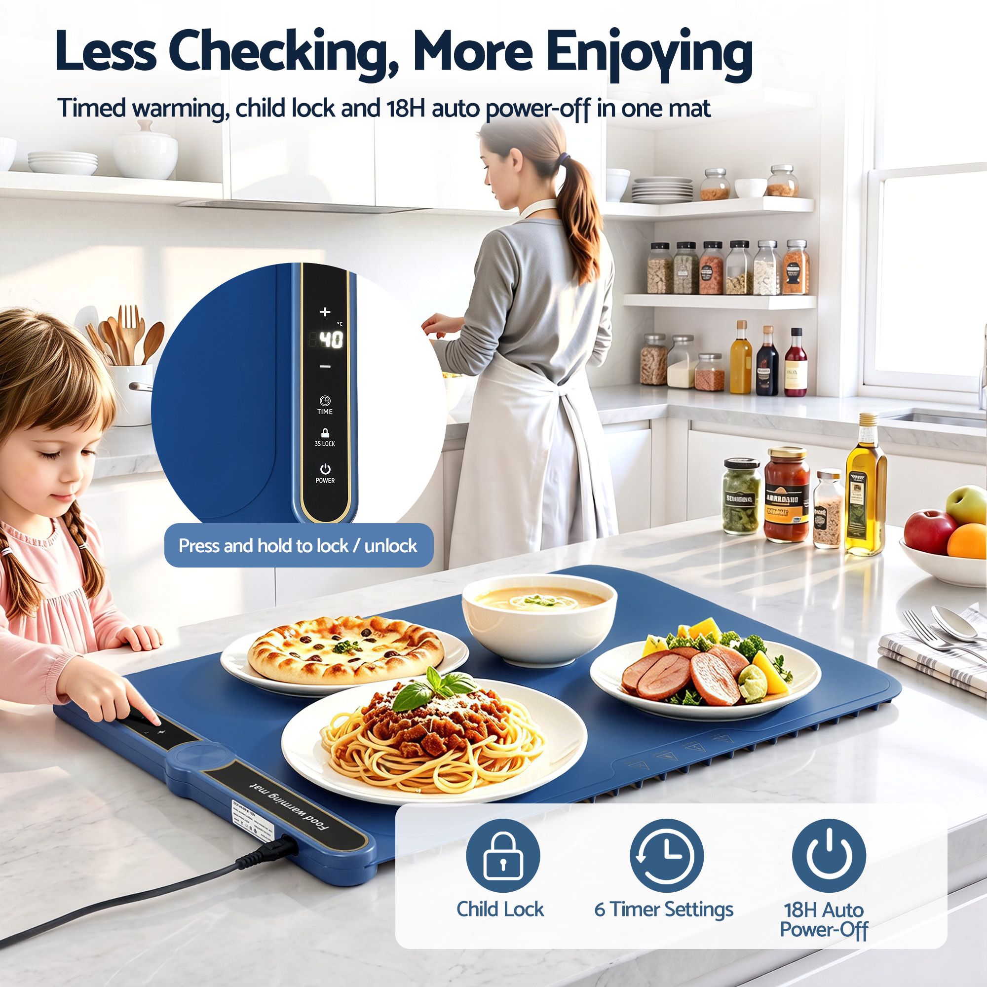Devanti Food Warming Mat 60 x 38cm Electric Food Warmer With Timer - Image 6