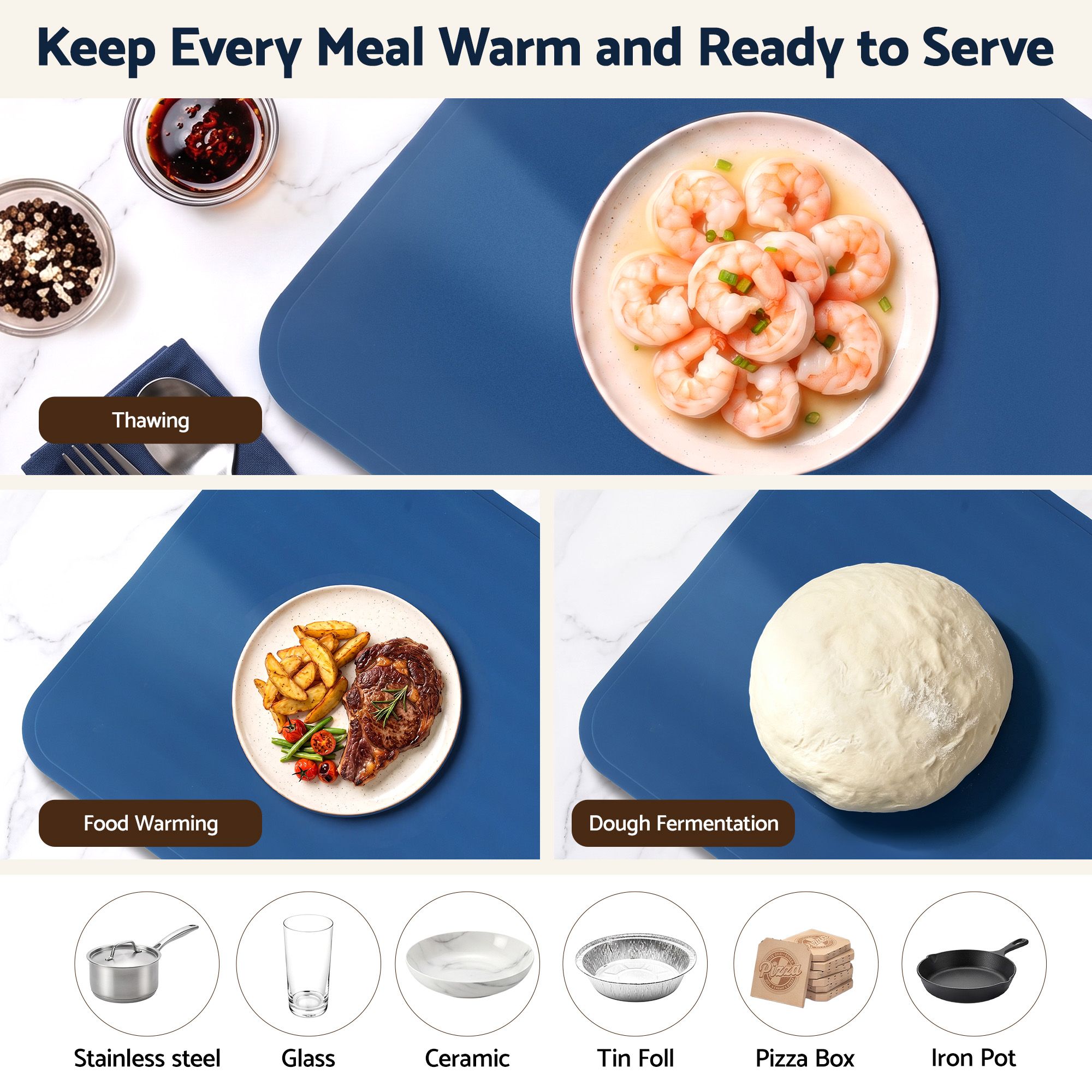 Devanti Food Warming Mat 60 x 38cm Electric Food Warmer With Timer - Image 8