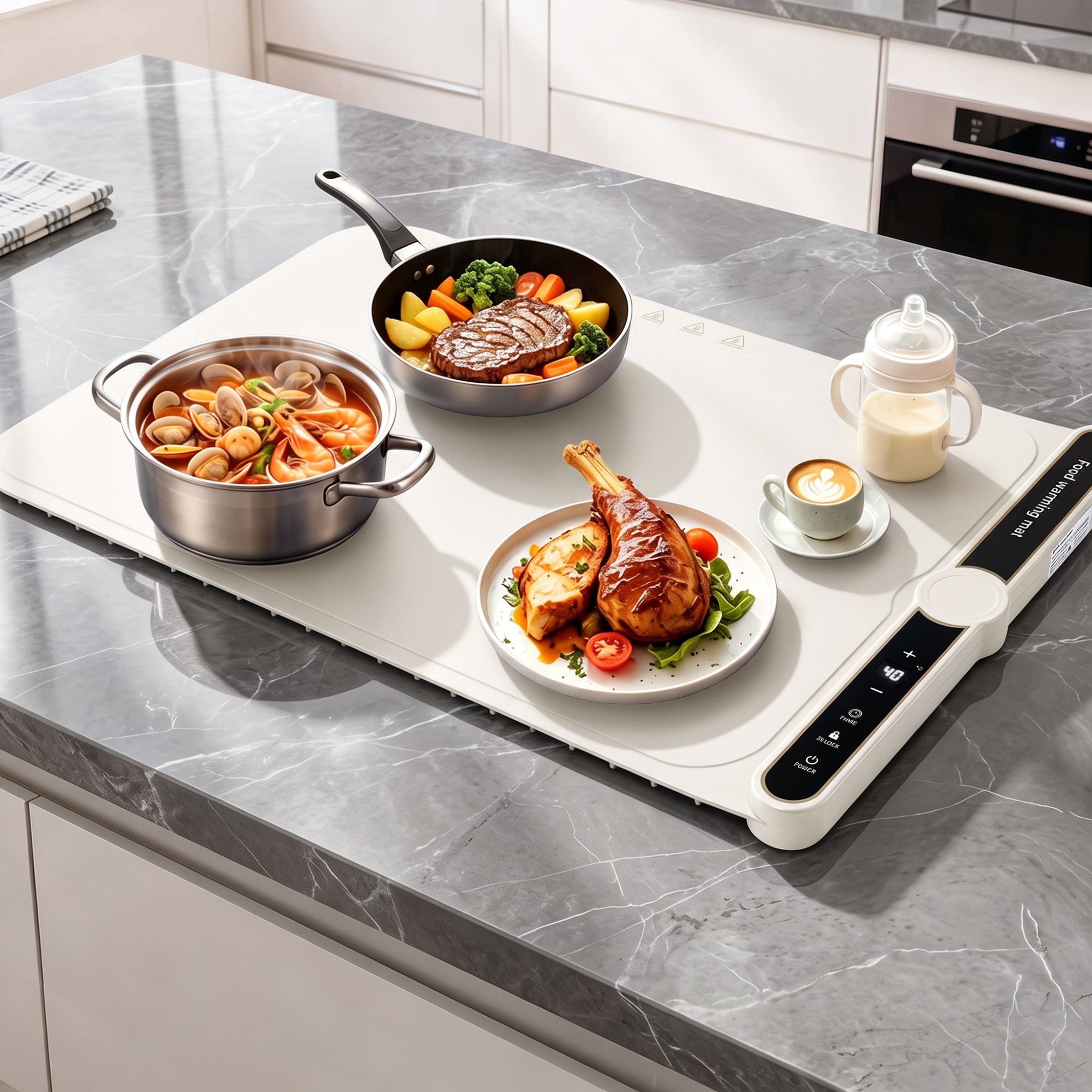 Devanti Food Warming Mat 60 x 38cm Electric Food Warmer With Timer White - Image 1