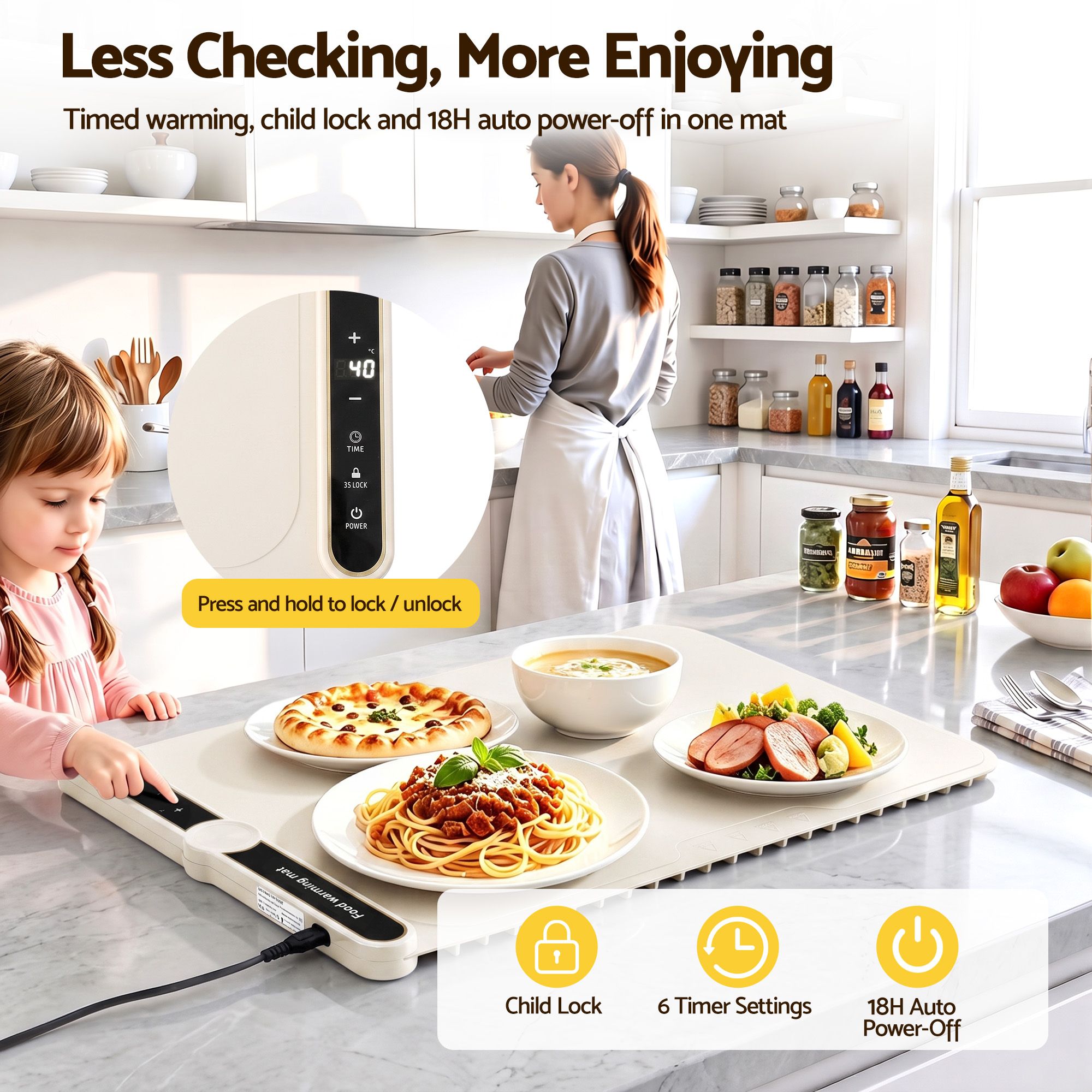 Devanti Food Warming Mat 60 x 38cm Electric Food Warmer With Timer White - Image 6