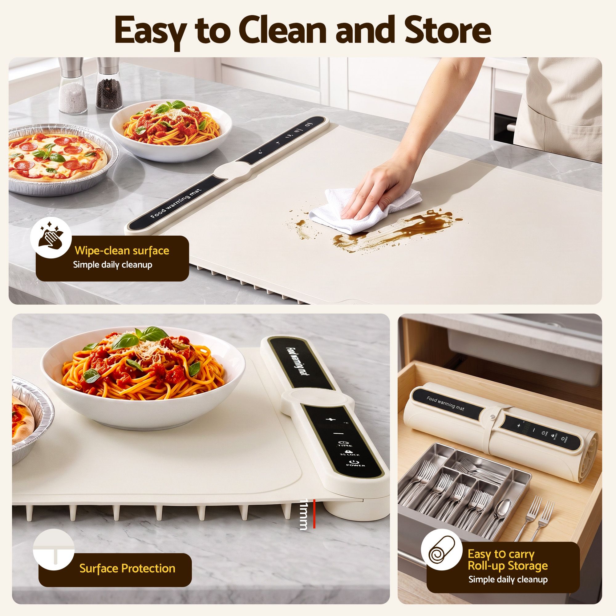 Devanti Food Warming Mat 60 x 38cm Electric Food Warmer With Timer White - Image 7