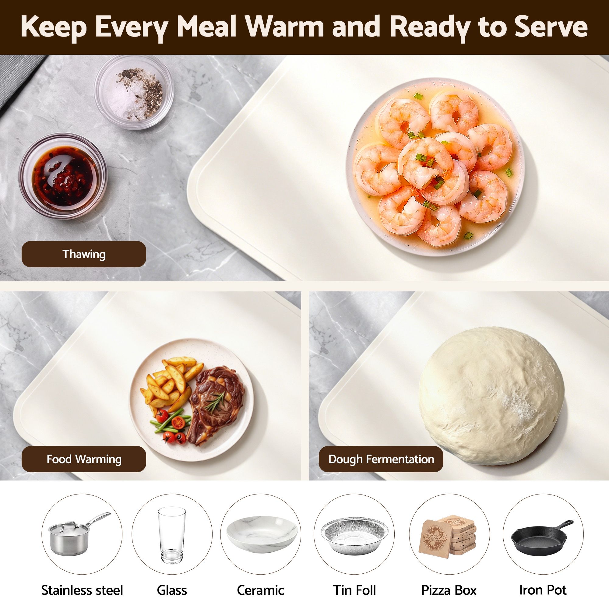 Devanti Food Warming Mat 60 x 38cm Electric Food Warmer With Timer White - Image 8
