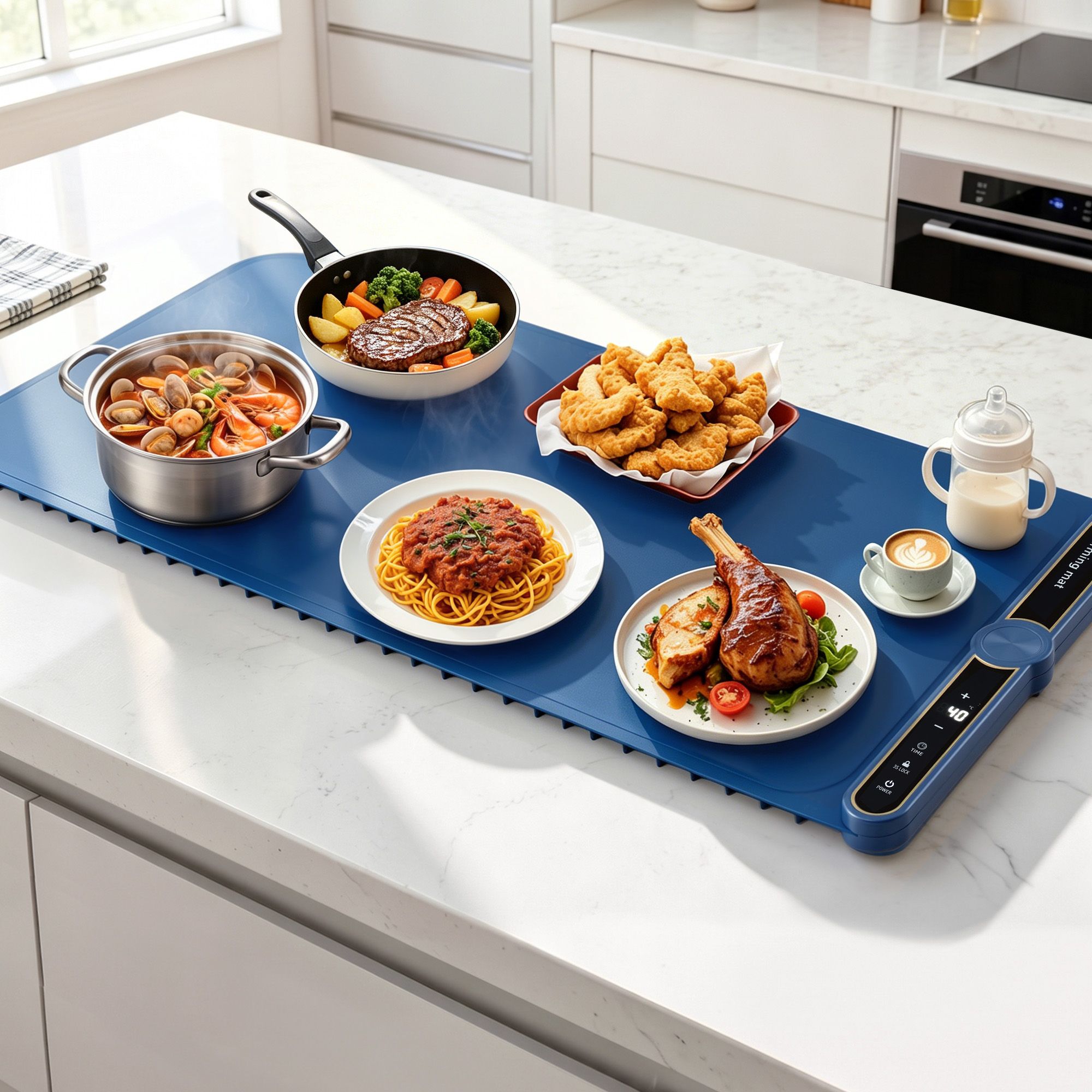 Devanti Food Warming Mat 80cm Electric Food Warmer Roll Up Buffet Tray Blue - Image 1