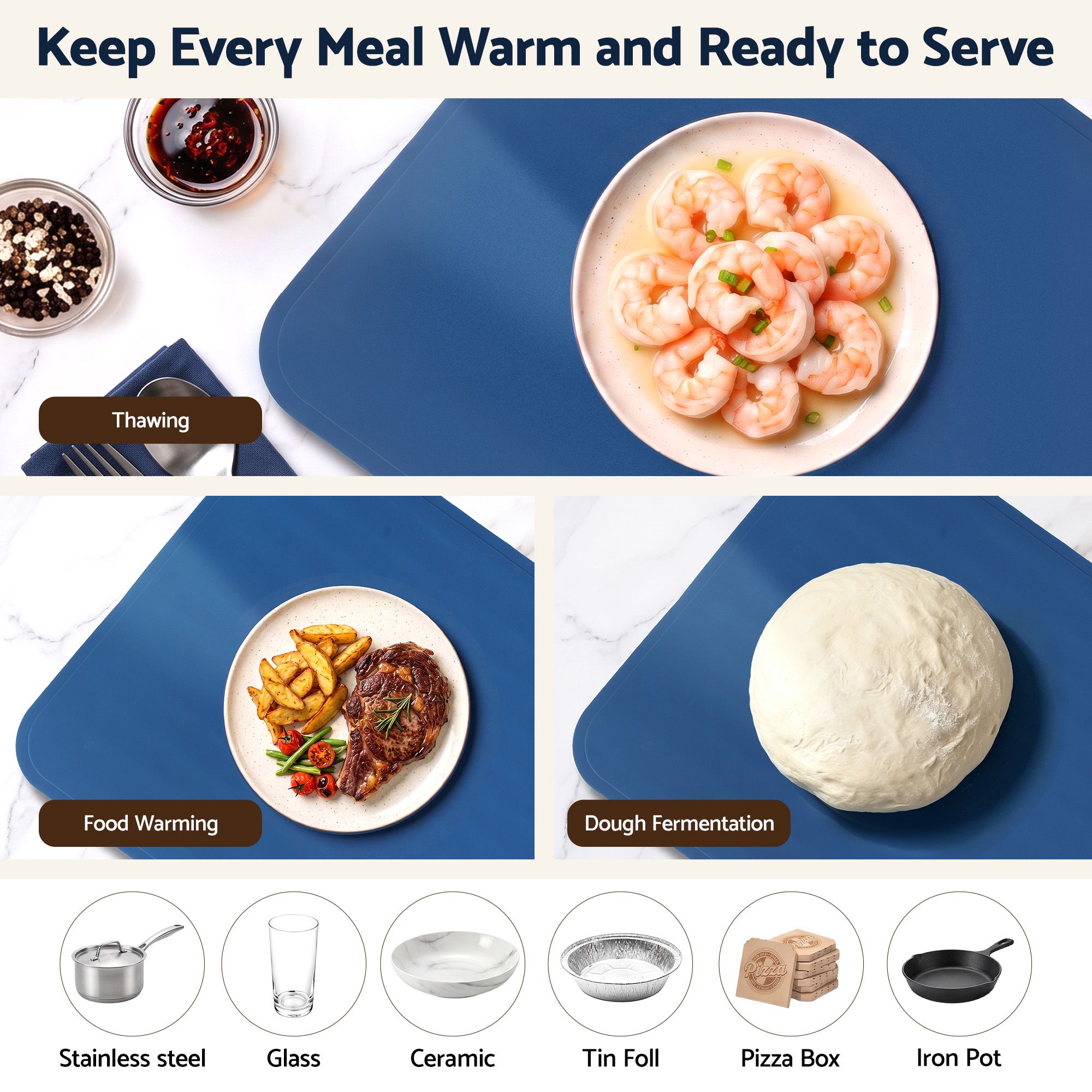 Devanti Food Warming Mat 80cm Electric Food Warmer Roll Up Buffet Tray Blue - Image 8