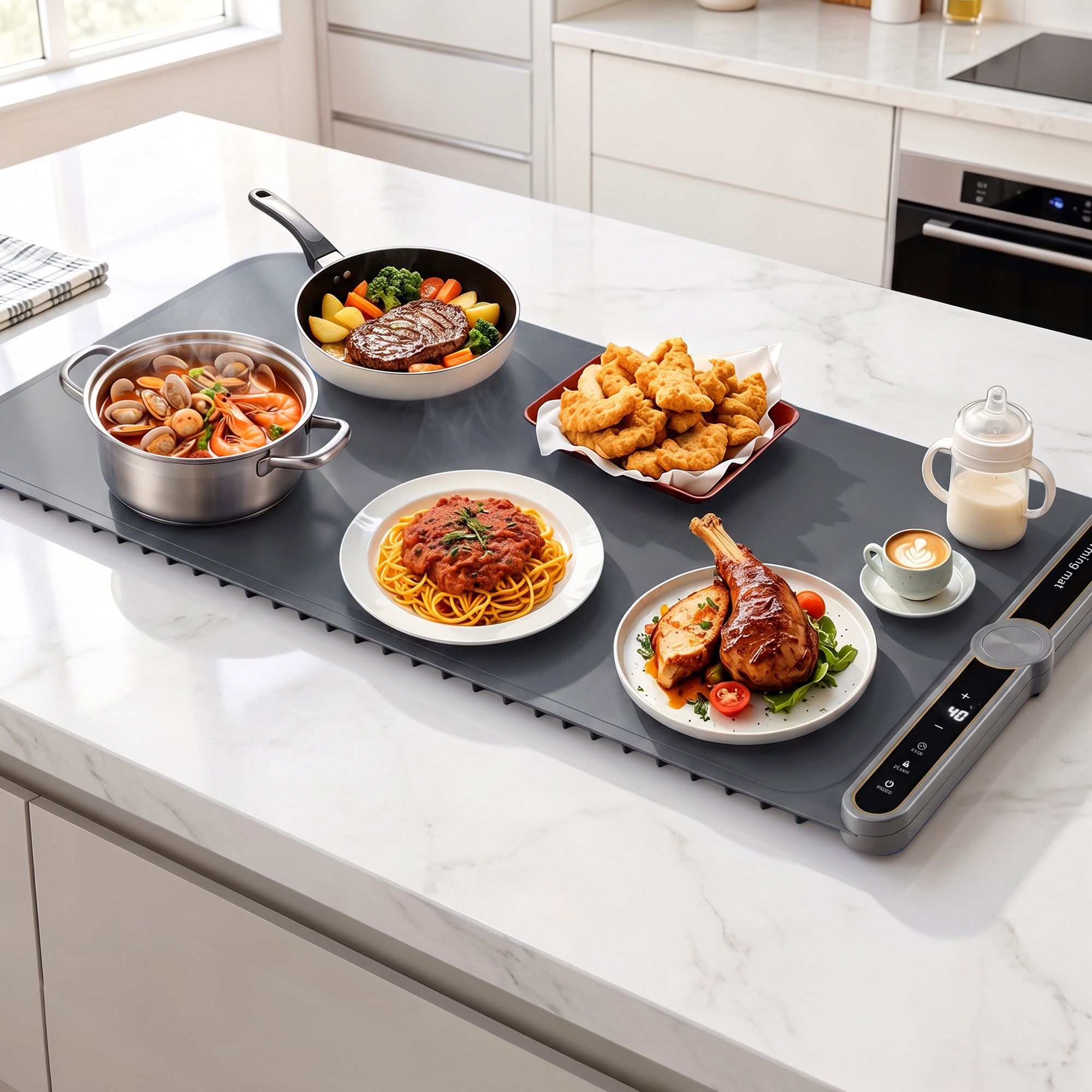 Devanti Food Warming Mat 80cm Electric Food Warmer Roll Up Buffet Tray Grey - Image 1