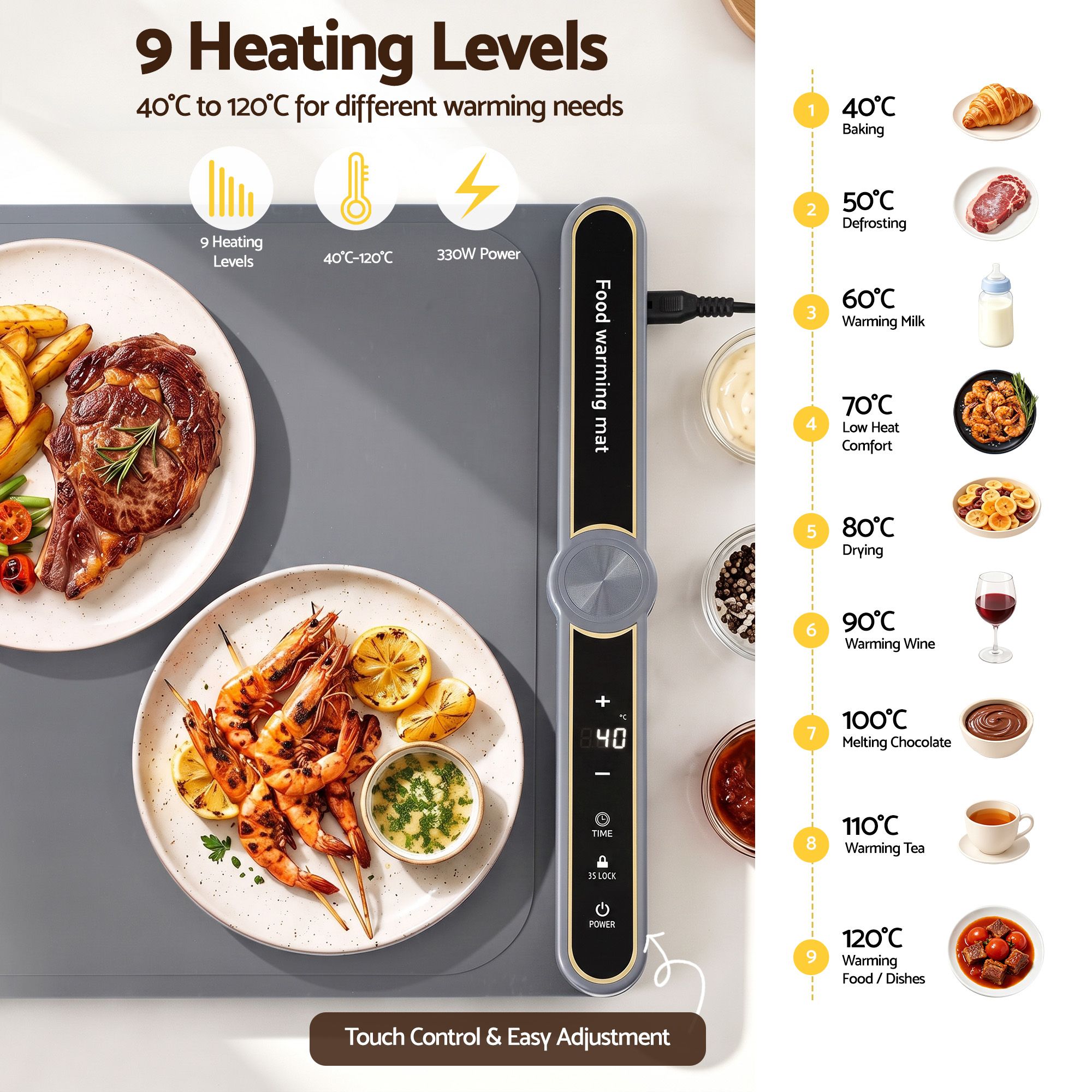 Devanti Food Warming Mat 80cm Electric Food Warmer Roll Up Buffet Tray Grey - Image 4