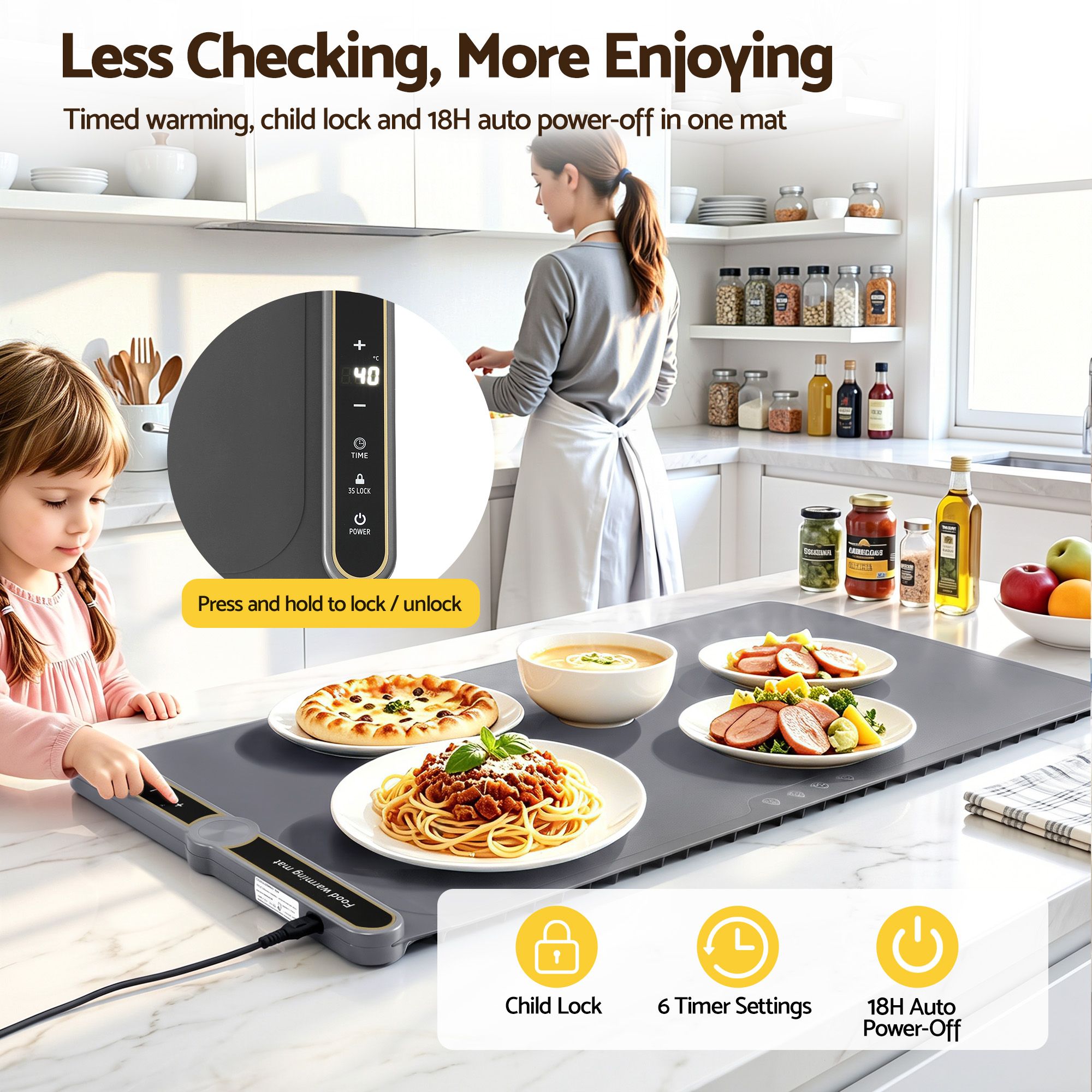 Devanti Food Warming Mat 80cm Electric Food Warmer Roll Up Buffet Tray Grey - Image 6