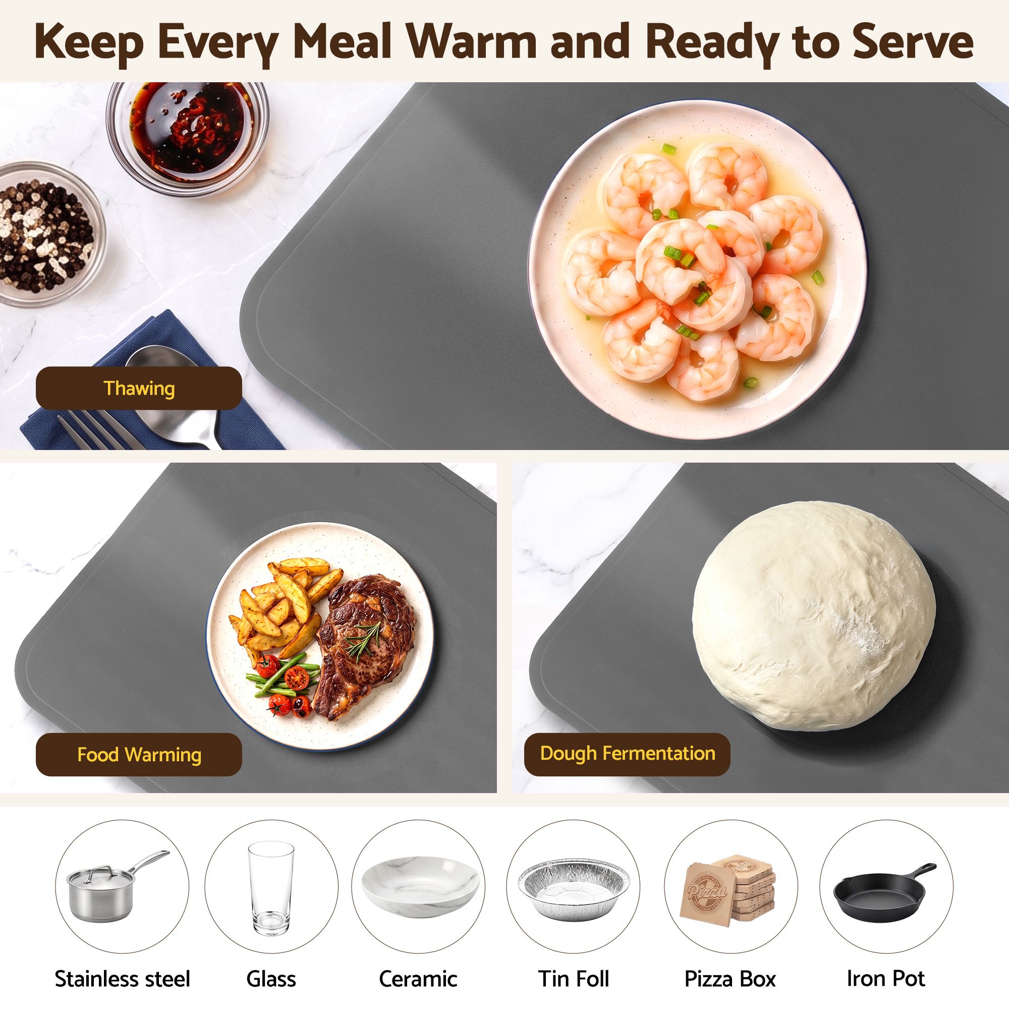 Devanti Food Warming Mat 80cm Electric Food Warmer Roll Up Buffet Tray Grey - Image 8