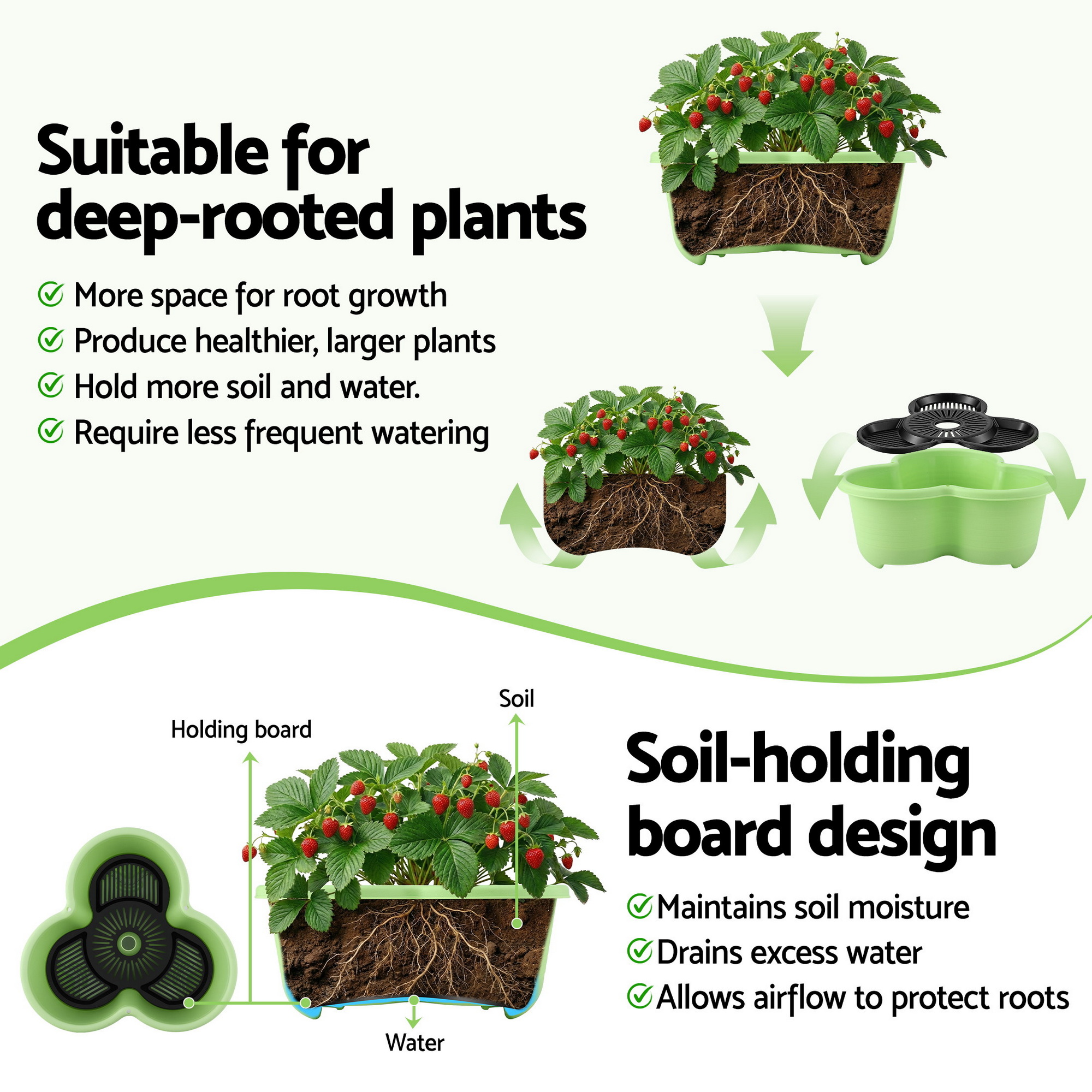 Green Fingers 5 Tier Vertical Garden Planter, Stackable Planters with Wheels, Light Green, Garden Bed, Garden Tower Indoor Outdoor, Auto Drainage System, for Strawberries, Herbs, Flowers, Vegetables - Image 7