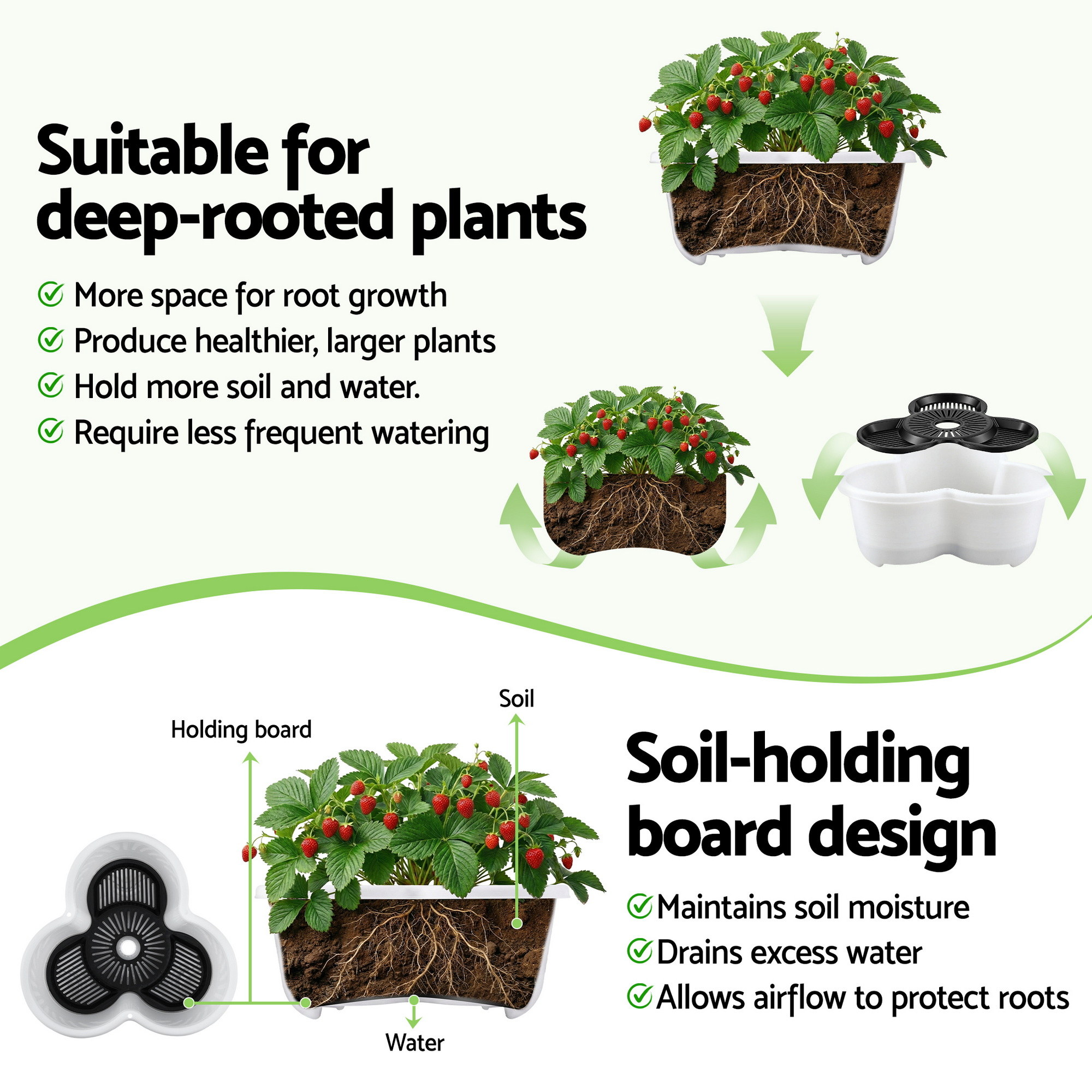 Green Fingers 5 Tier Vertical Garden Planter, Stackable Planters with Wheels, White, Garden Bed, Garden Tower Indoor Outdoor, Auto Drainage System, for Strawberries, Herbs, Flowers, Vegetables - Image 7