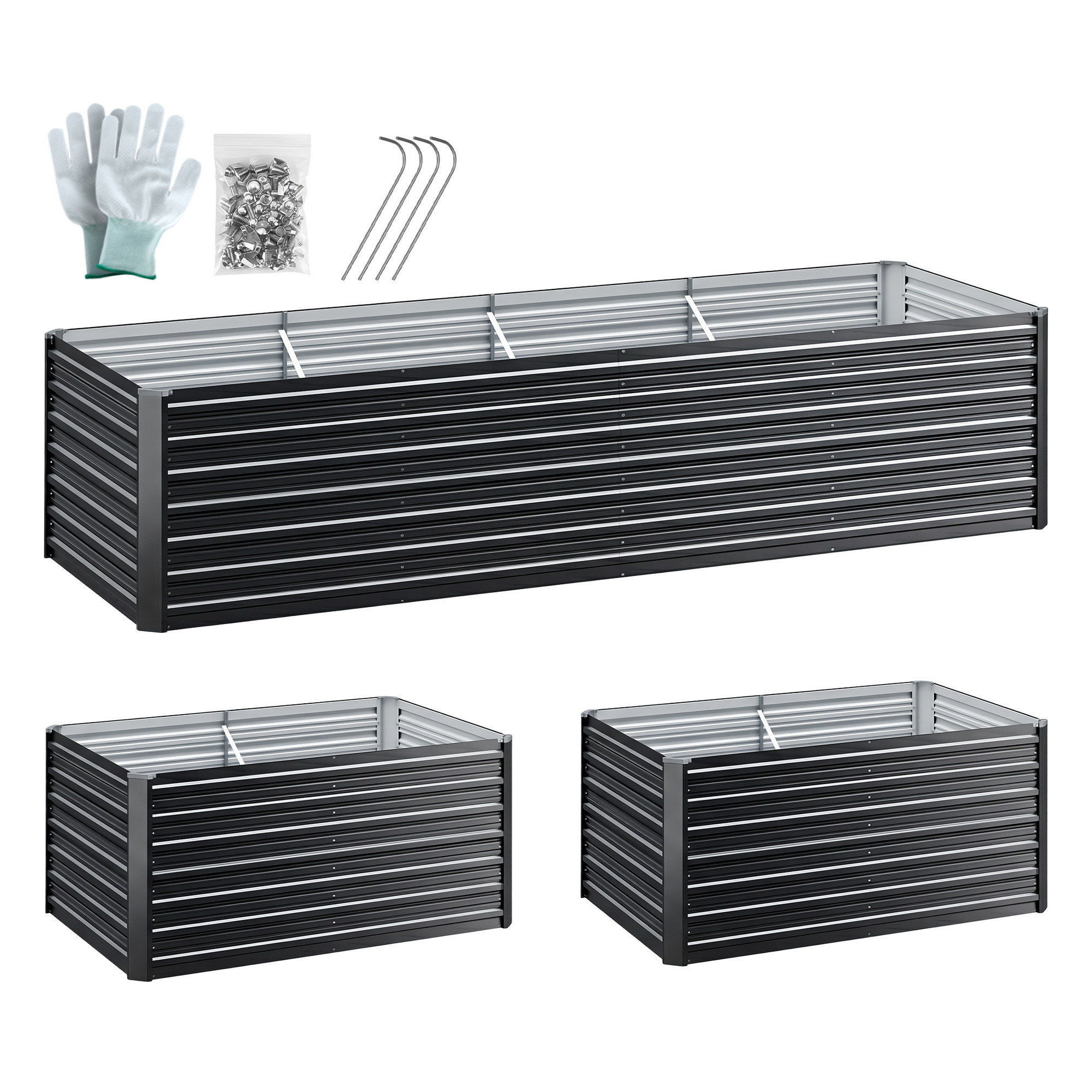 Green Fingers 2-in-1 Raised Garden Bed Kit, 320cm/160cm| 77cm Extra Deep Ergonomic Planter Box | Protect Your Back | Galvanised Steel Vegetable Flower Pot for Outdoor Garden | Includes Gloves & Pegs - Image 1