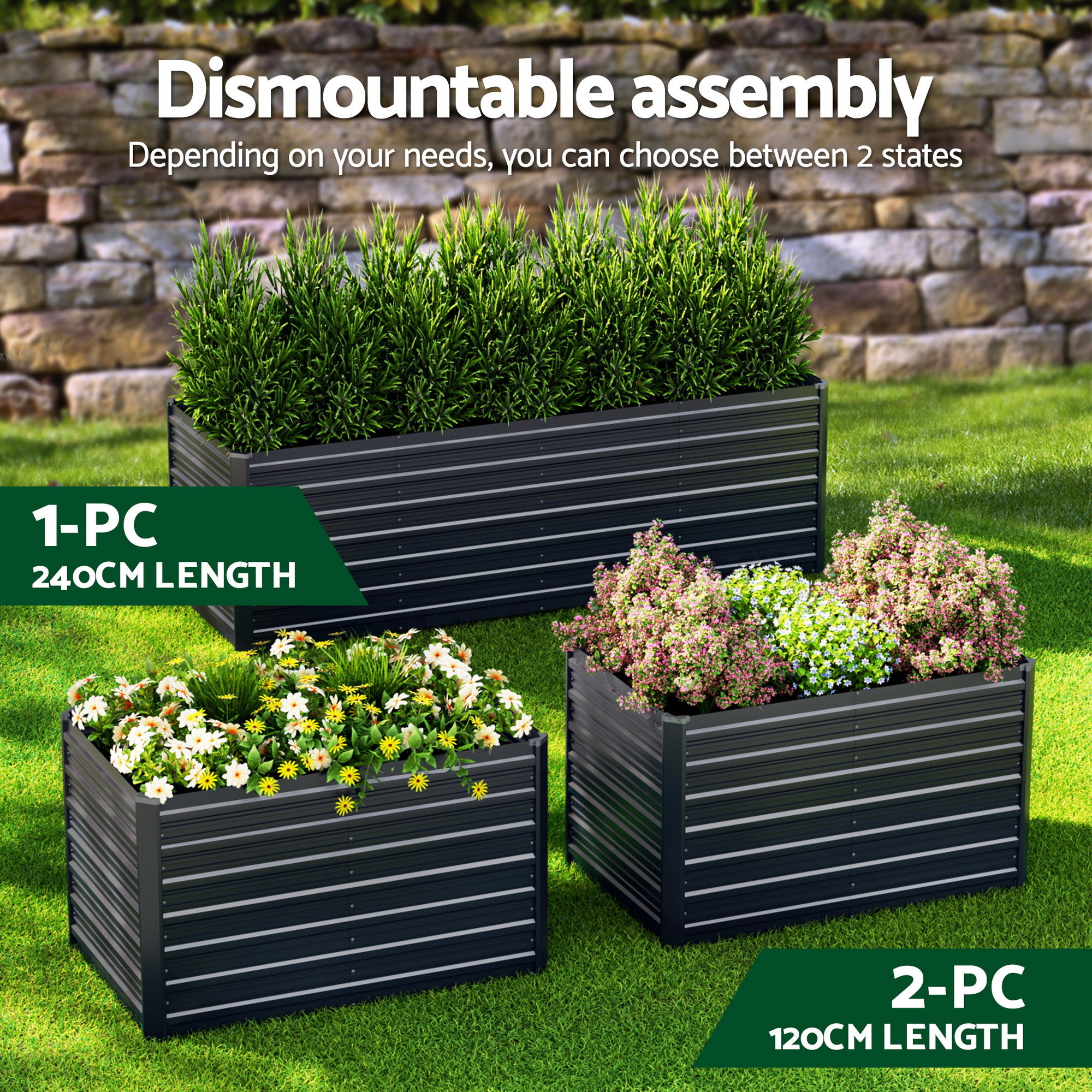 Green Fingers 2-in-1 Raised Garden Bed Kit, 320cm/160cm| 77cm Extra Deep Ergonomic Planter Box | Protect Your Back | Galvanised Steel Vegetable Flower Pot for Outdoor Garden | Includes Gloves & Pegs - Image 4