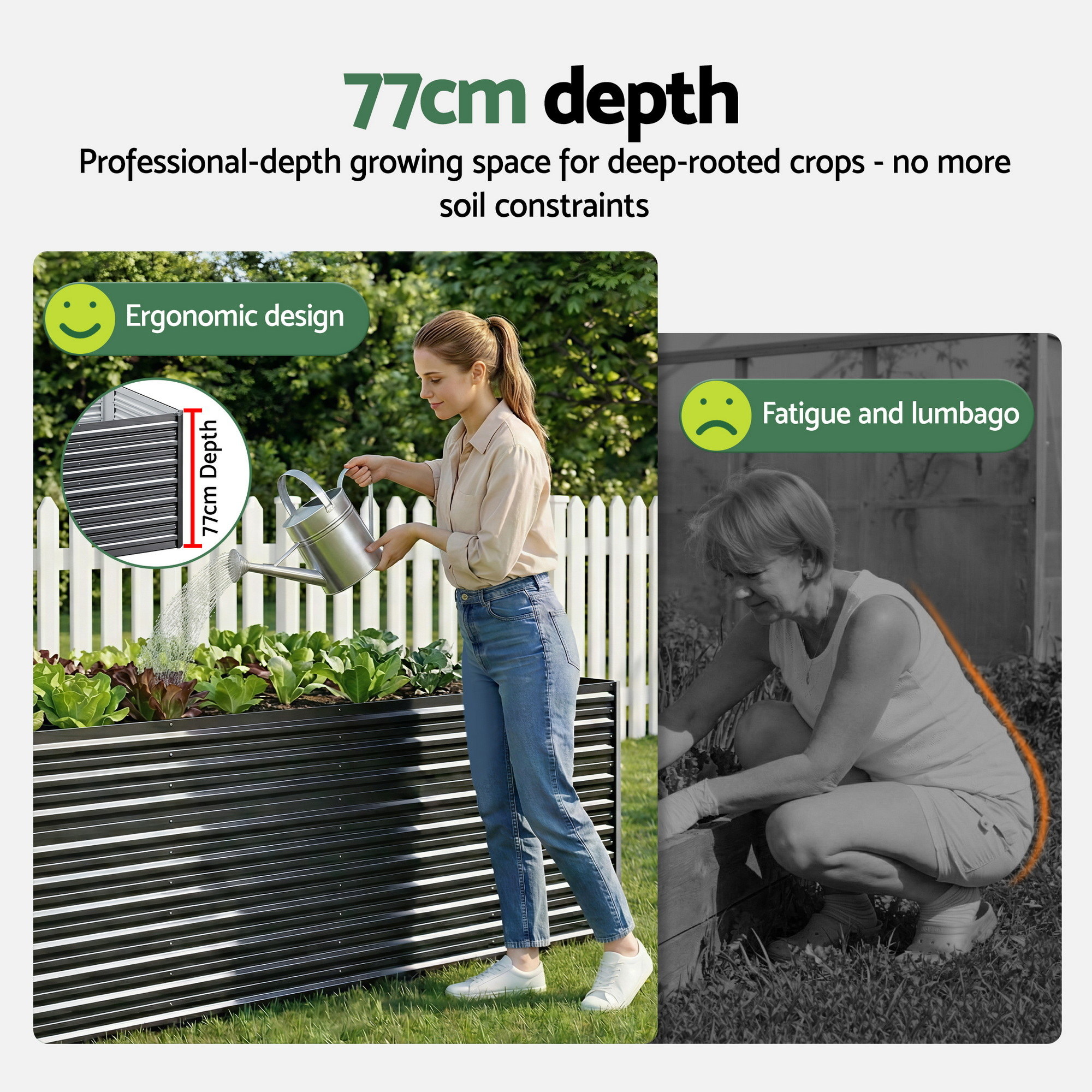 Green Fingers 2-in-1 Raised Garden Bed Kit, 320cm/160cm| 77cm Extra Deep Ergonomic Planter Box | Protect Your Back | Galvanised Steel Vegetable Flower Pot for Outdoor Garden | Includes Gloves & Pegs - Image 5