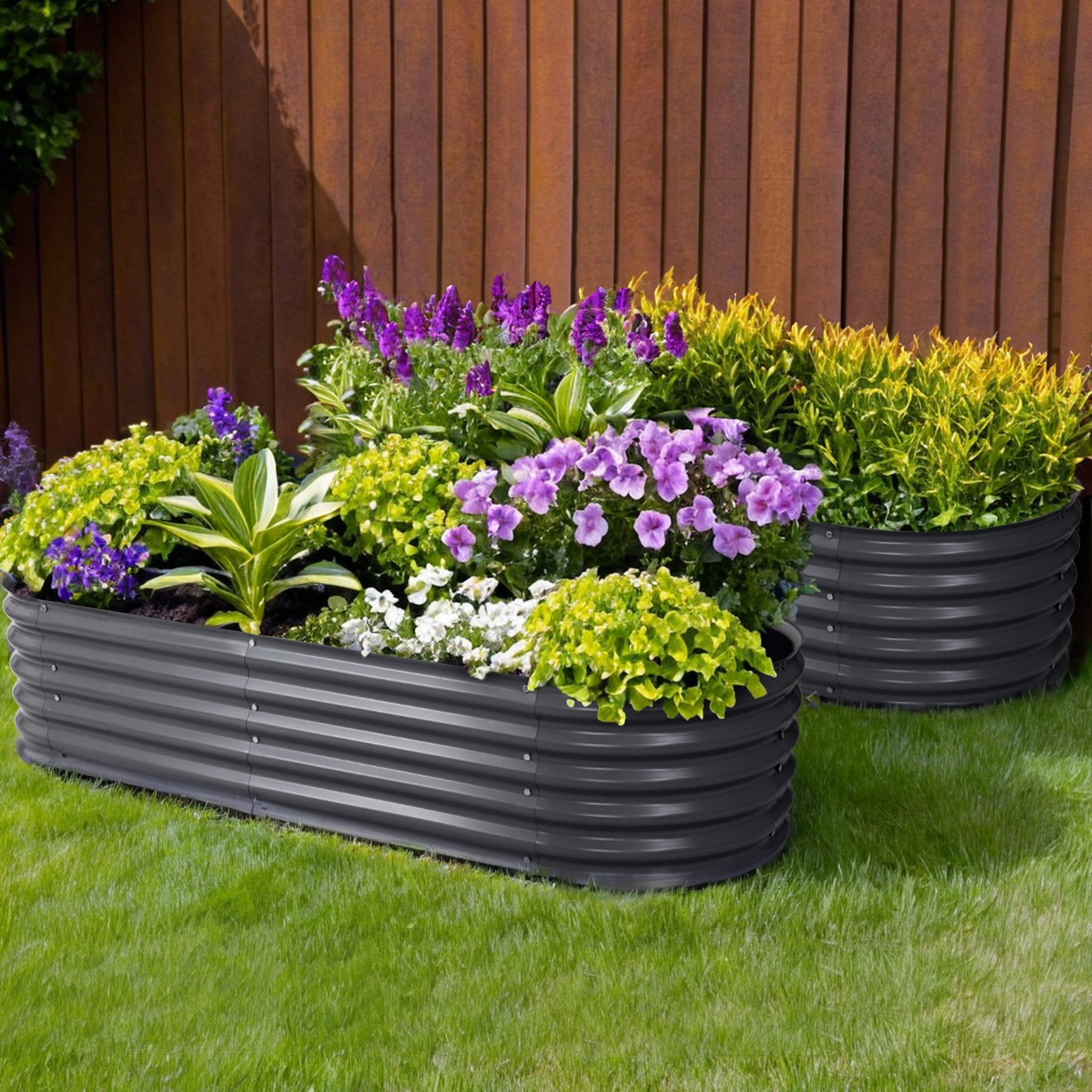 2x Green Fingers Raised Garden Bed 160X80X42cm Oval Planter Box Raised Container Galvanised - Image 1