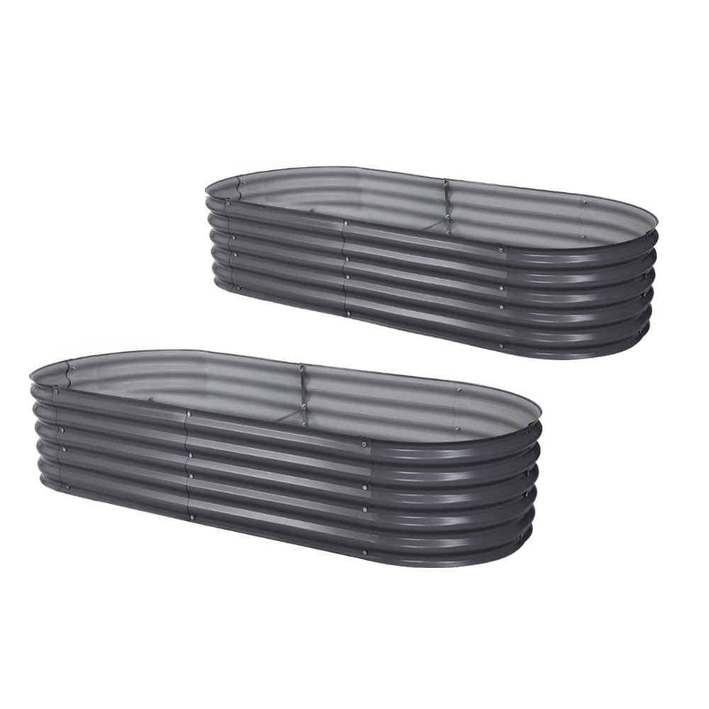 2x Green Fingers Raised Garden Bed 160X80X42cm Oval Planter Box Raised Container Galvanised - Image 7