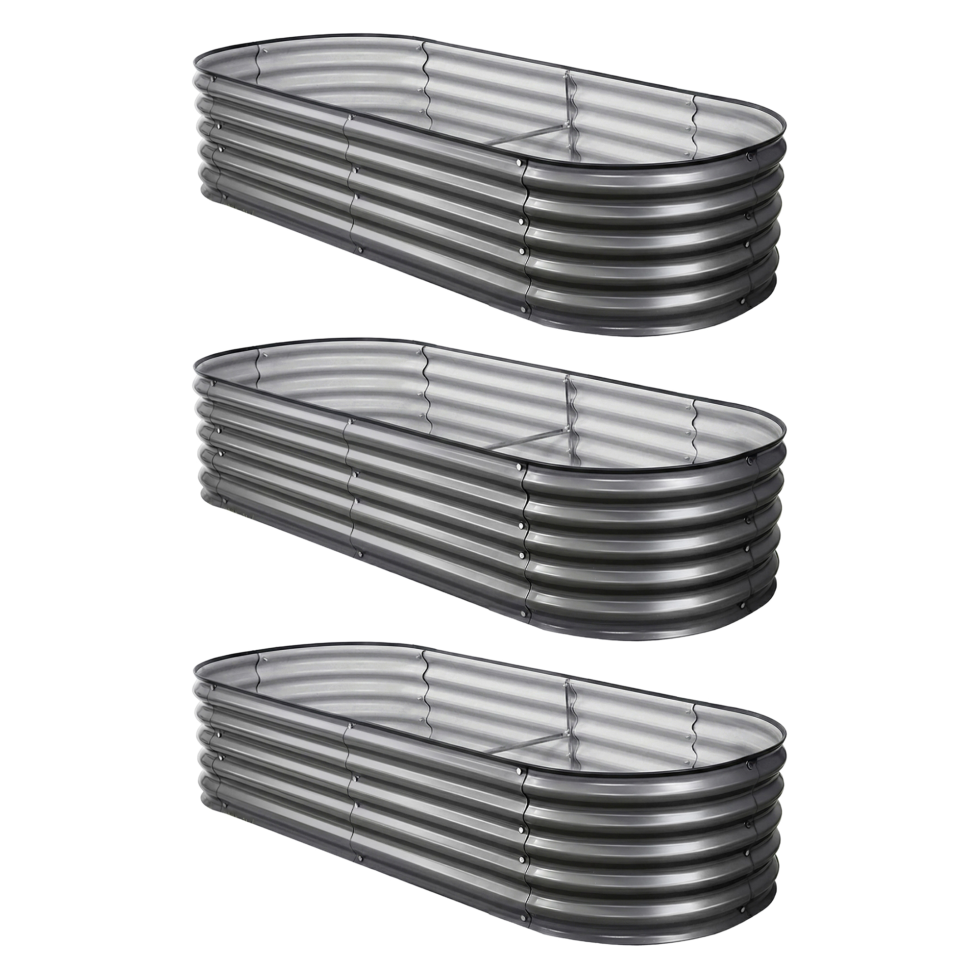 Green Fingers 3 Pcs Raised Garden Bed Kit Oval Galvanized Steel Planter Boxes 160x80x42cm, Heavy Duty Metal Elevated Garden Bed for Vegetables Flowers Herbs, with Safety Edging, Gloves & Pegs Included - Image 7