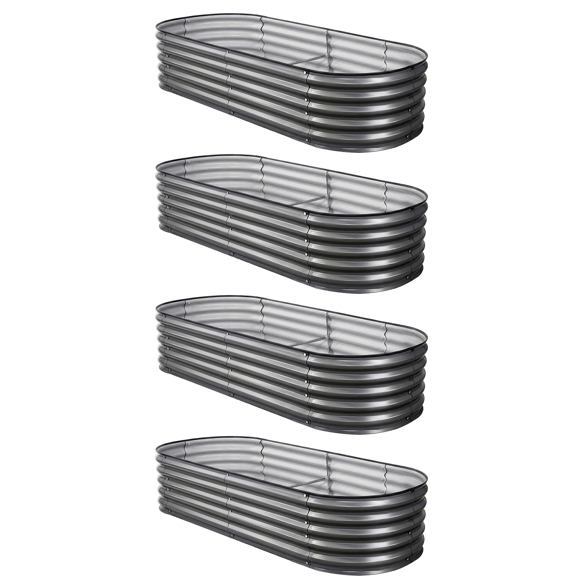Green Fingers 4 Pcs Raised Garden Bed Kit Oval Galvanized Steel Planter Boxes 160x80x42cm, Heavy Duty Metal Elevated Garden Bed for Vegetables Flowers Herbs, with Safety Edging, Gloves & Pegs Included - Image 6