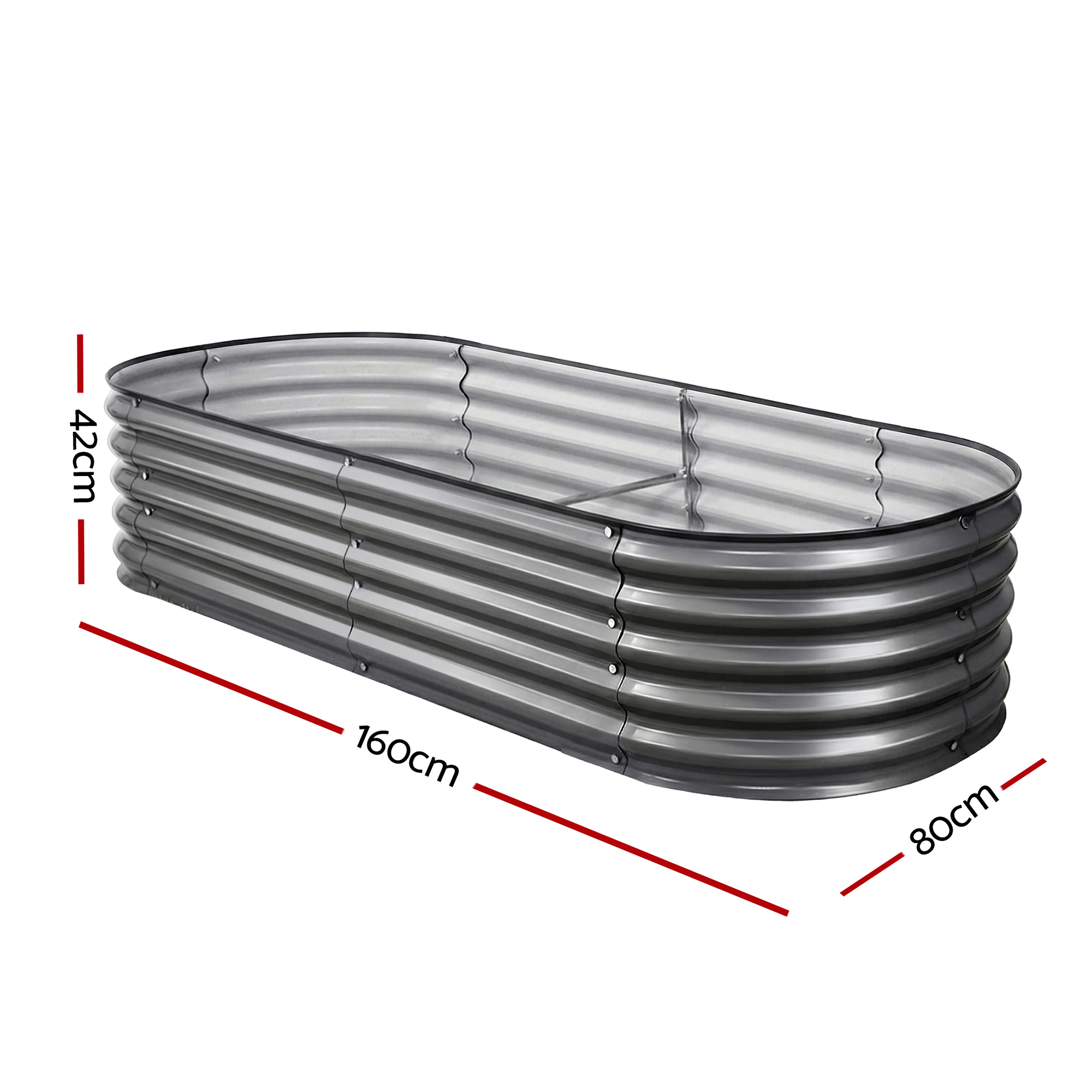 Green Fingers 4 Pcs Raised Garden Bed Kit Oval Galvanized Steel Planter Boxes 160x80x42cm, Heavy Duty Metal Elevated Garden Bed for Vegetables Flowers Herbs, with Safety Edging, Gloves & Pegs Included - Image 7