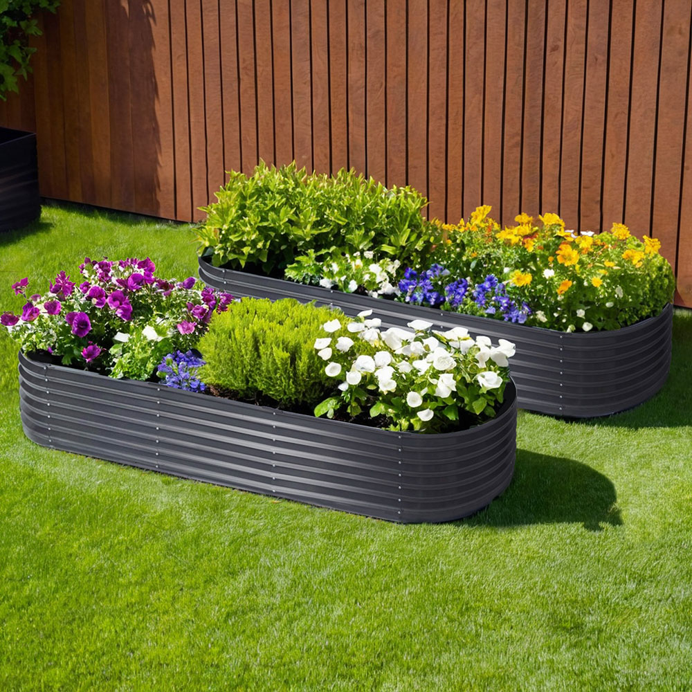 2x Raised Green Fingers Garden Bed 240X80X42cm Oval Planter Box Container Galvanised - Image 1