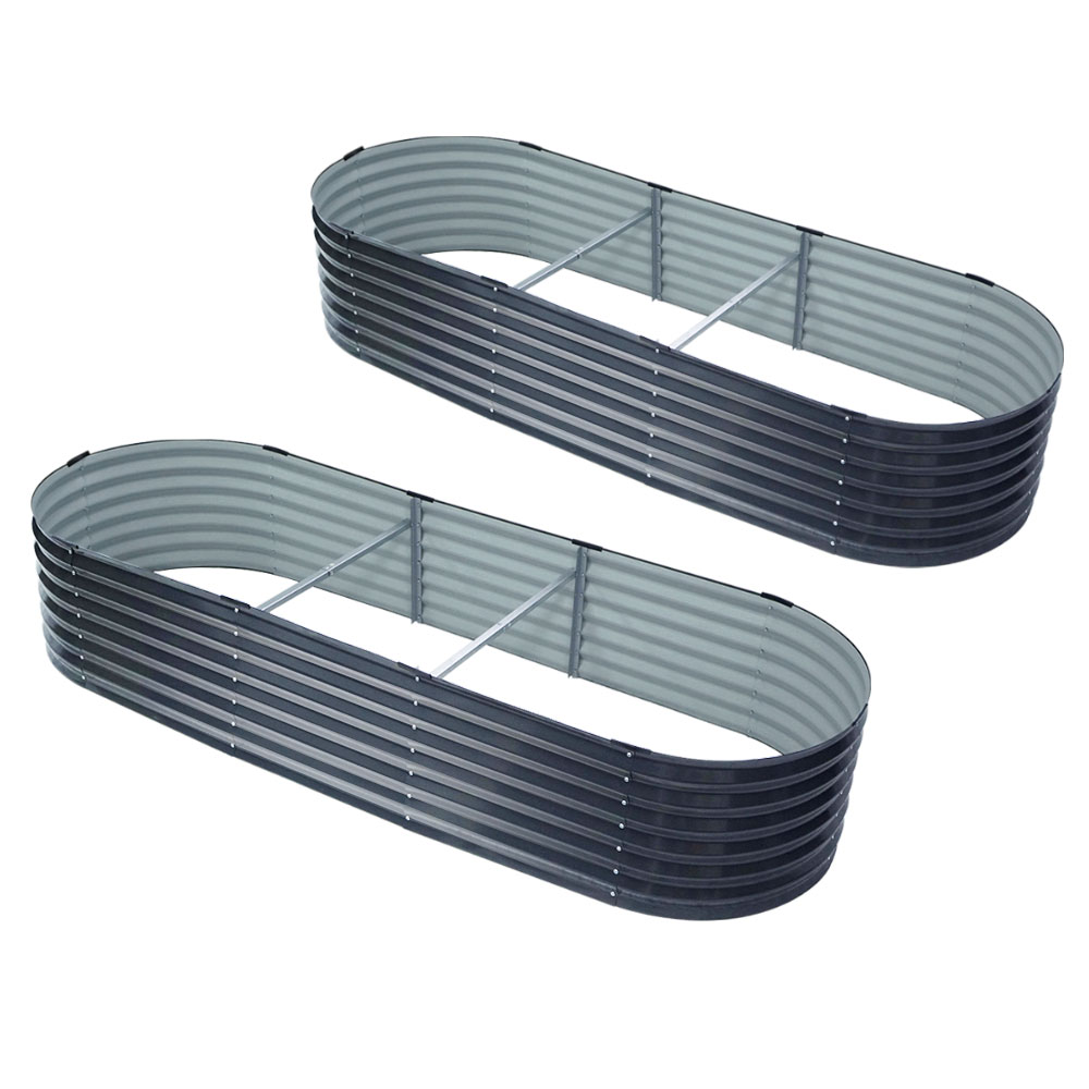 2x Raised Green Fingers Garden Bed 240X80X42cm Oval Planter Box Container Galvanised - Image 7