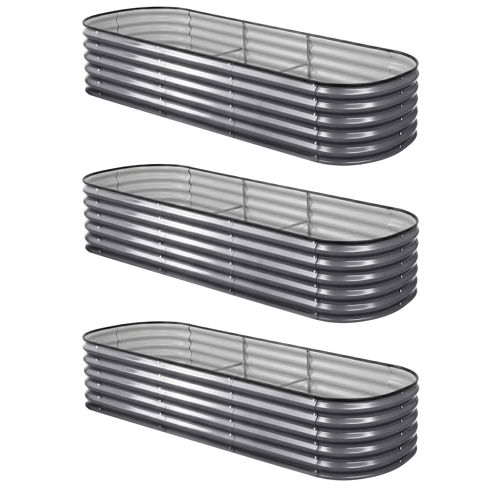 Green Fingers 3 Pcs Raised Garden Bed Kit Oval Galvanized Steel Planter Boxes 240x80x42cm, Heavy Duty Metal Elevated Garden Bed for Vegetables Flowers Herbs, with Safety Edging, Gloves & Pegs Included - Image 6