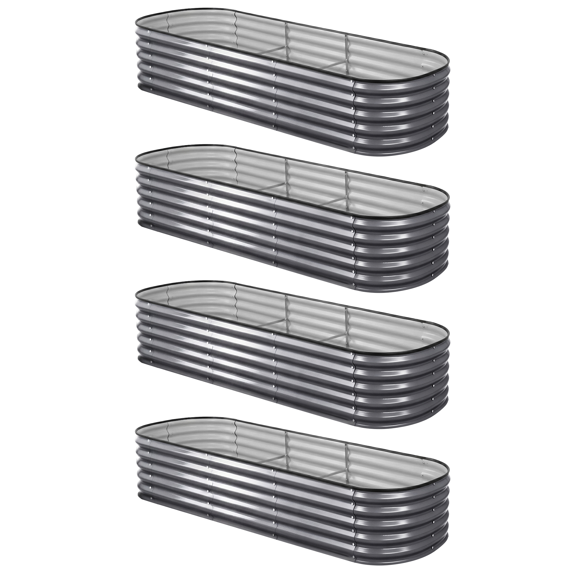 Green Fingers 4 Pcs Raised Garden Bed Kit Oval Galvanized Steel Planter Boxes 240x80x42cm, Heavy Duty Metal Elevated Garden Bed for Vegetables Flowers Herbs, with Safety Edging, Gloves & Pegs Included - Image 6