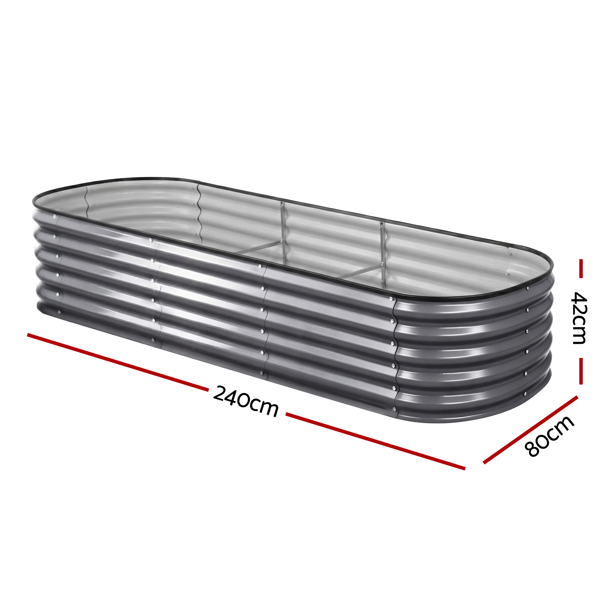 Green Fingers 4 Pcs Raised Garden Bed Kit Oval Galvanized Steel Planter Boxes 240x80x42cm, Heavy Duty Metal Elevated Garden Bed for Vegetables Flowers Herbs, with Safety Edging, Gloves & Pegs Included - Image 7