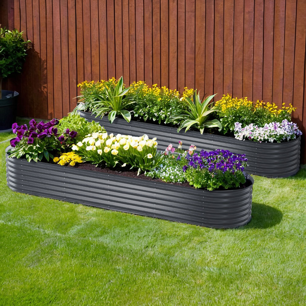 2x Green Fingers Raised Garden Bed 320X80X42cm Oval Planter Box Container Galvanised - Image 1