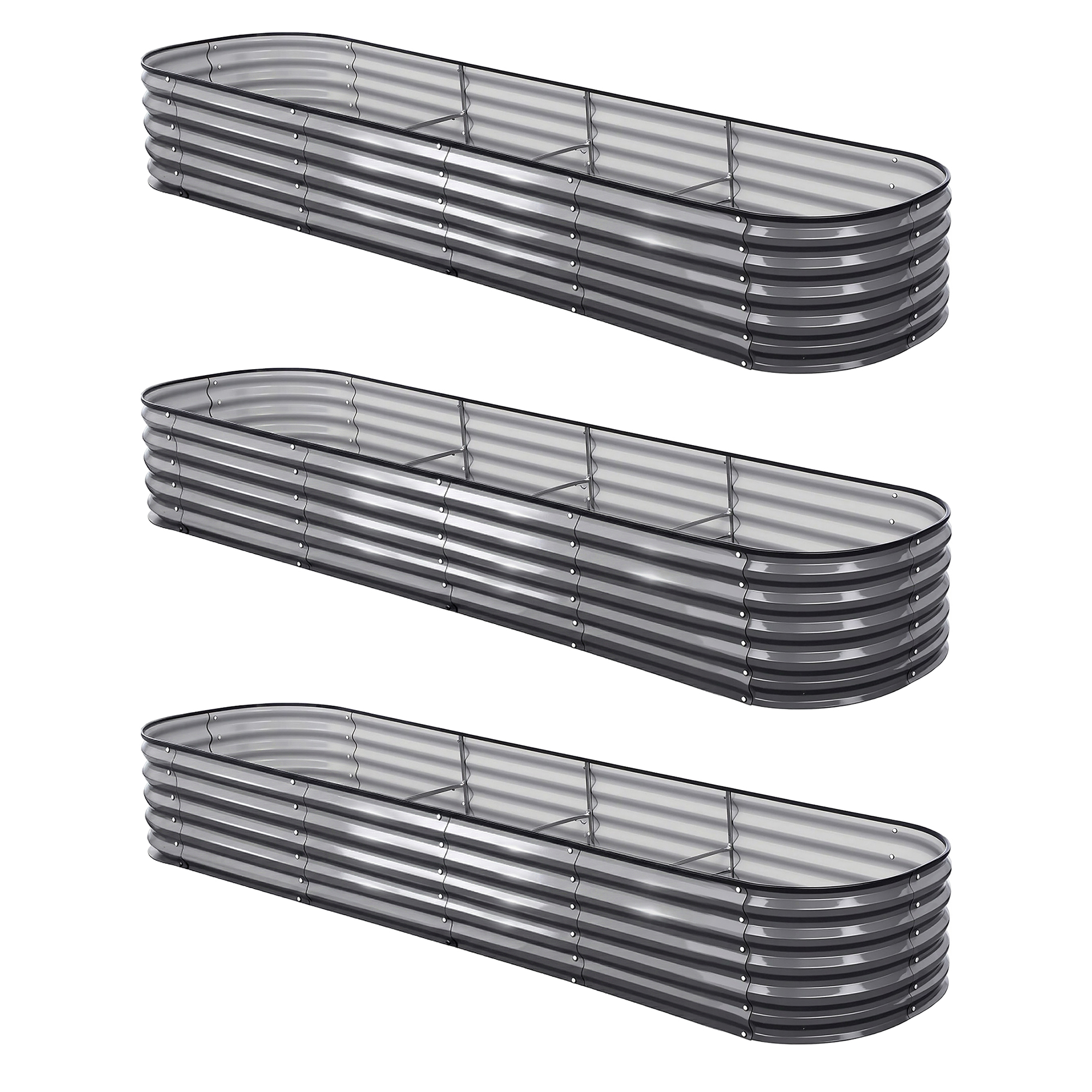 Green Fingers 3 Pcs Raised Garden Bed Kit Oval Galvanized Steel Planter Boxes 320x80x42cm, Heavy Duty Metal Elevated Garden Bed for Vegetables Flowers Herbs, with Safety Edging, Gloves & Pegs Included - Image 6